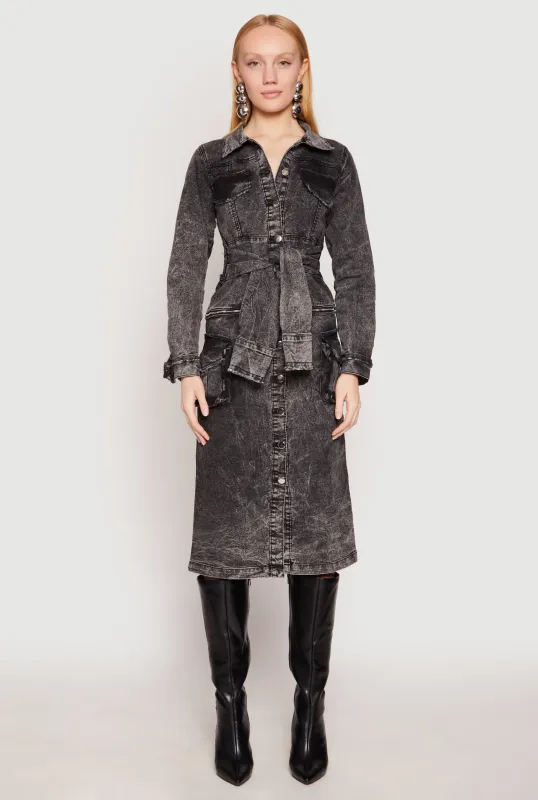 Spoon Jeans Tie Front Acid Wash Denim Dress sold by Rainbow