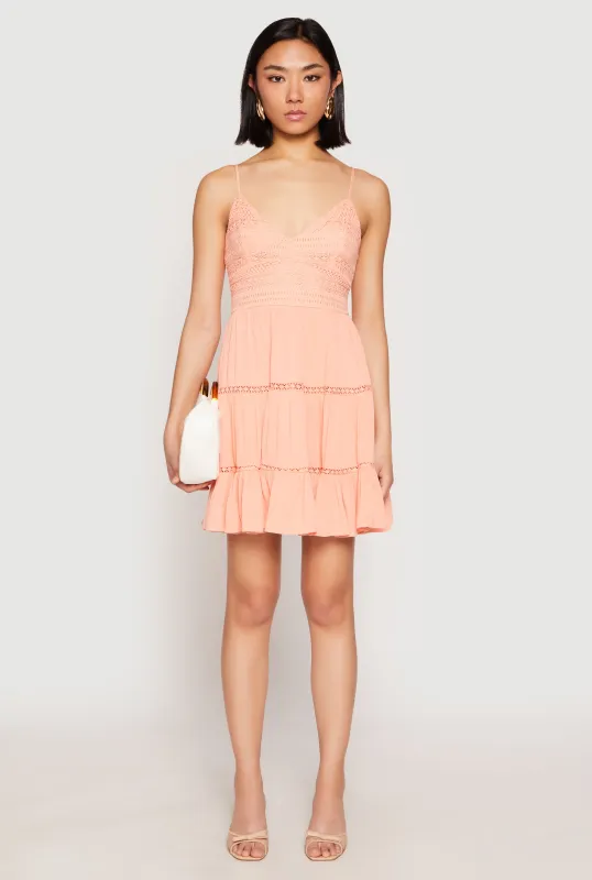 Iris Gauze Knit Crochet Detail Tiered Dress sold by Rainbow
