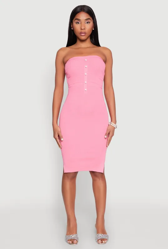 Ribbed Knit Faux Pearl Detail Tube Dress sold by Rainbow
