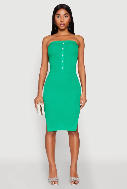 Ribbed Knit Faux Pearl Detail Tube Dress sold by Rainbow