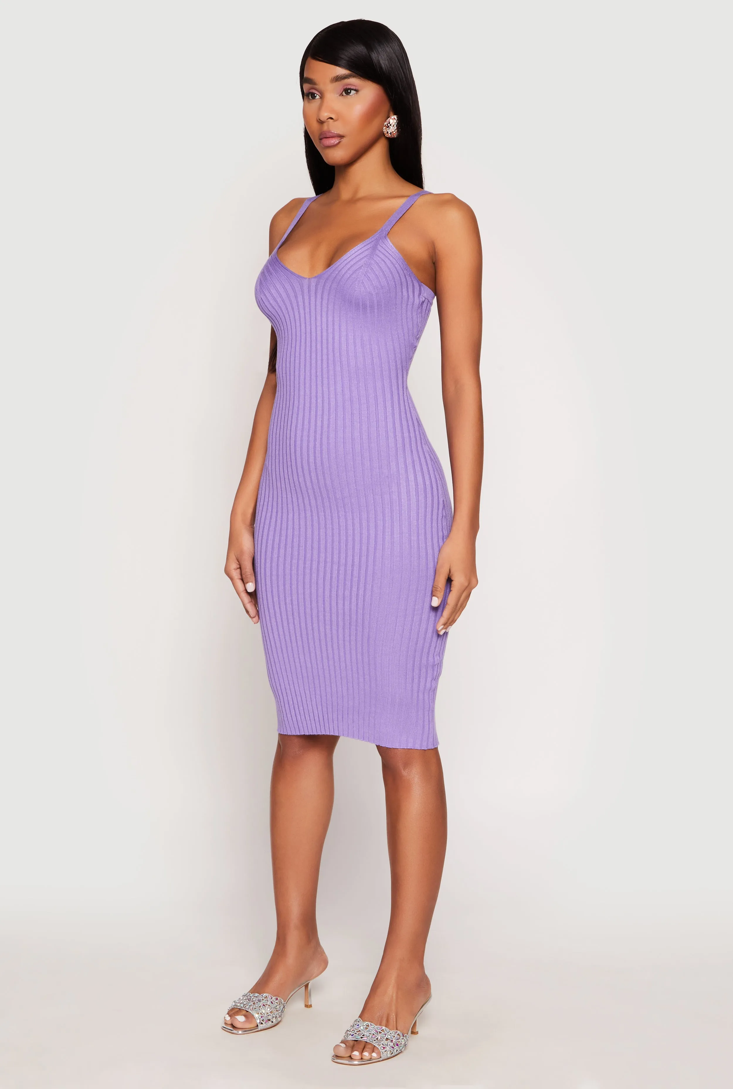 Ribbed Knit V Neck Midi Dress sold by Rainbow product image thumbnail 3