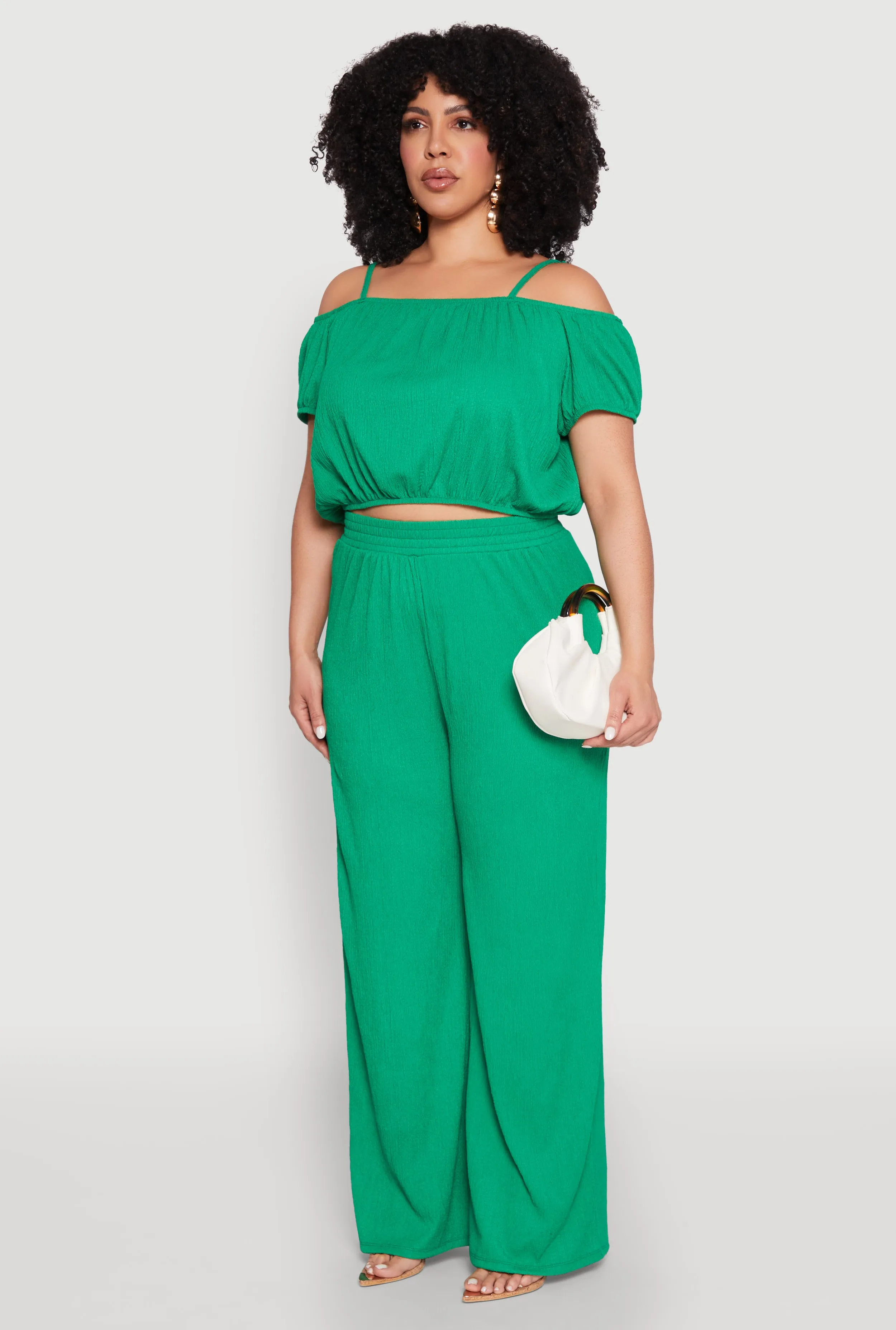 Plus Size Almost Famous Textured Knit Cold Shoulder Crop Top sold by Rainbow product image thumbnail 5