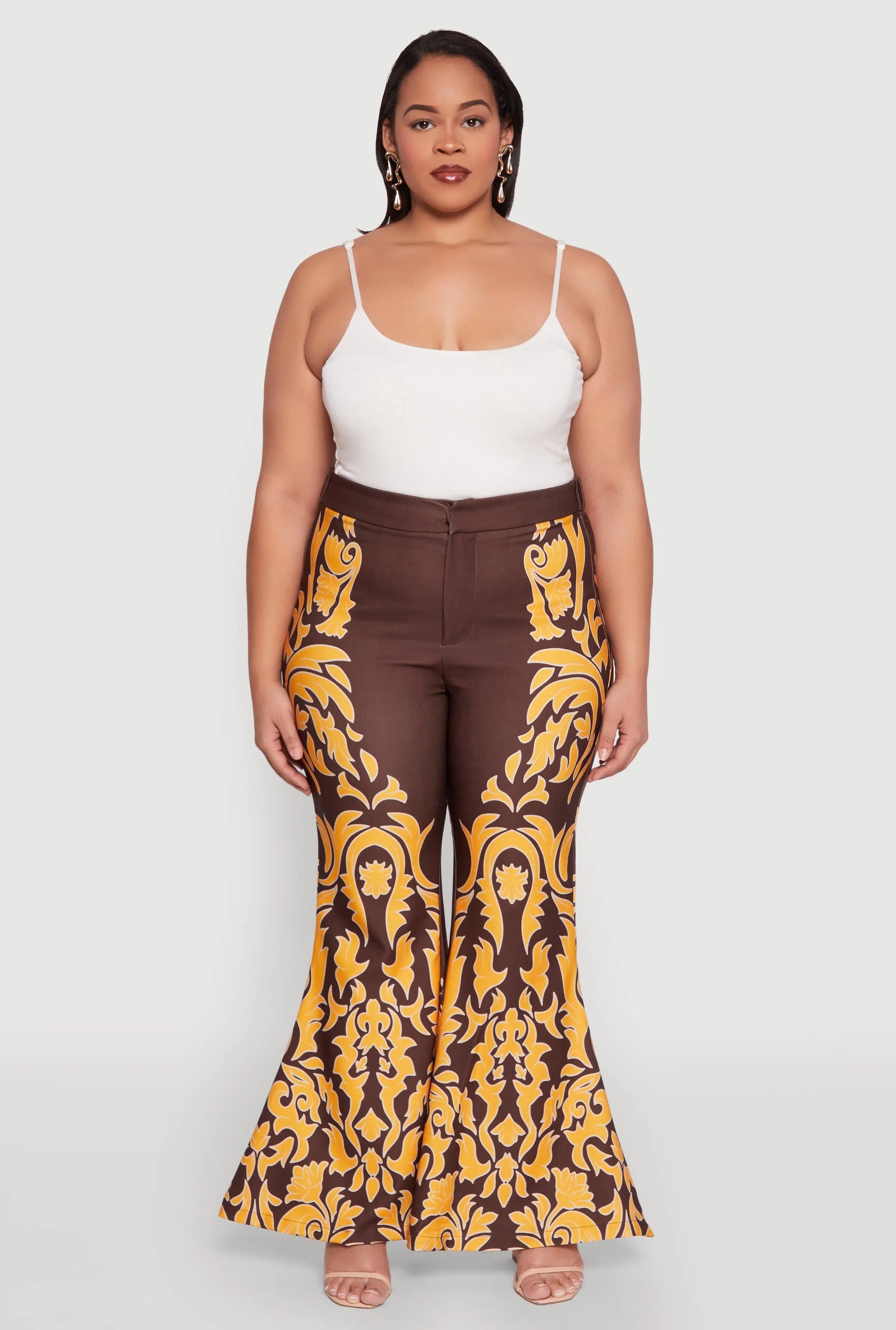 Plus Size Contrast Print Flared Pants sold by Rainbow