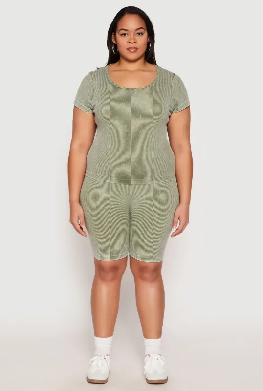 Plus Size Seamless Mineral Wash Biker Shorts sold by Rainbow