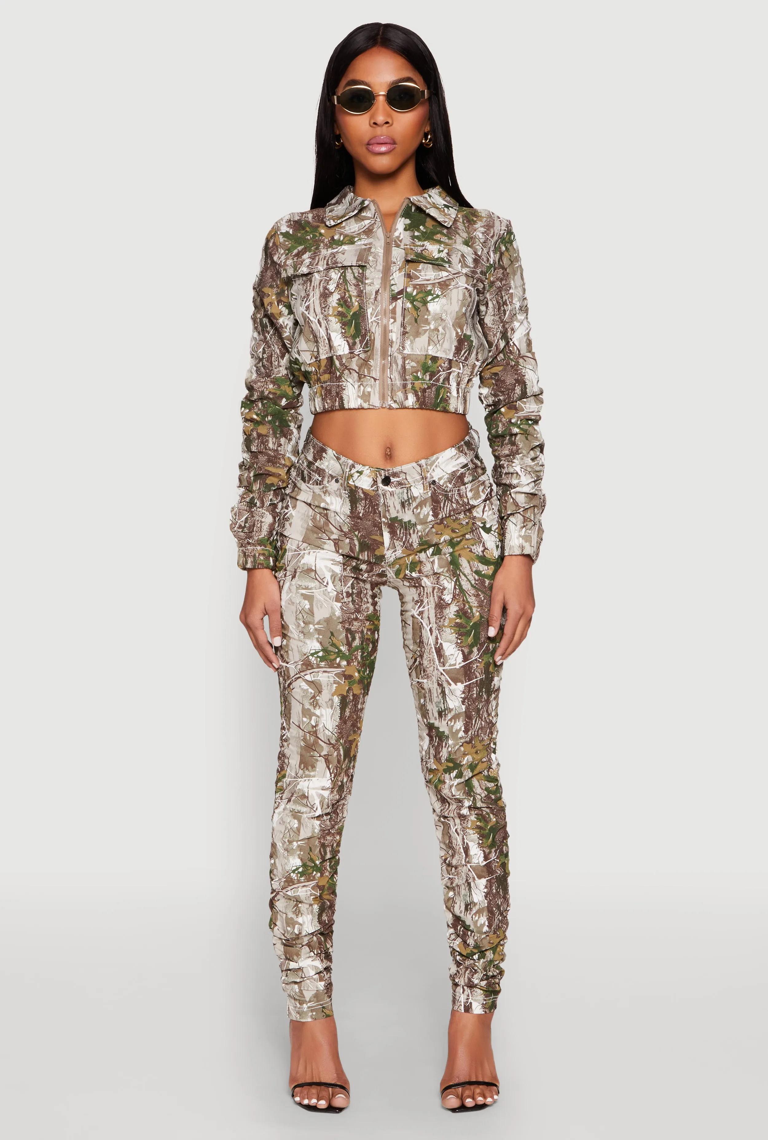 Printed Hyperstretch Ruched Sleeve Cropped Jacket sold by Rainbow product image thumbnail 2