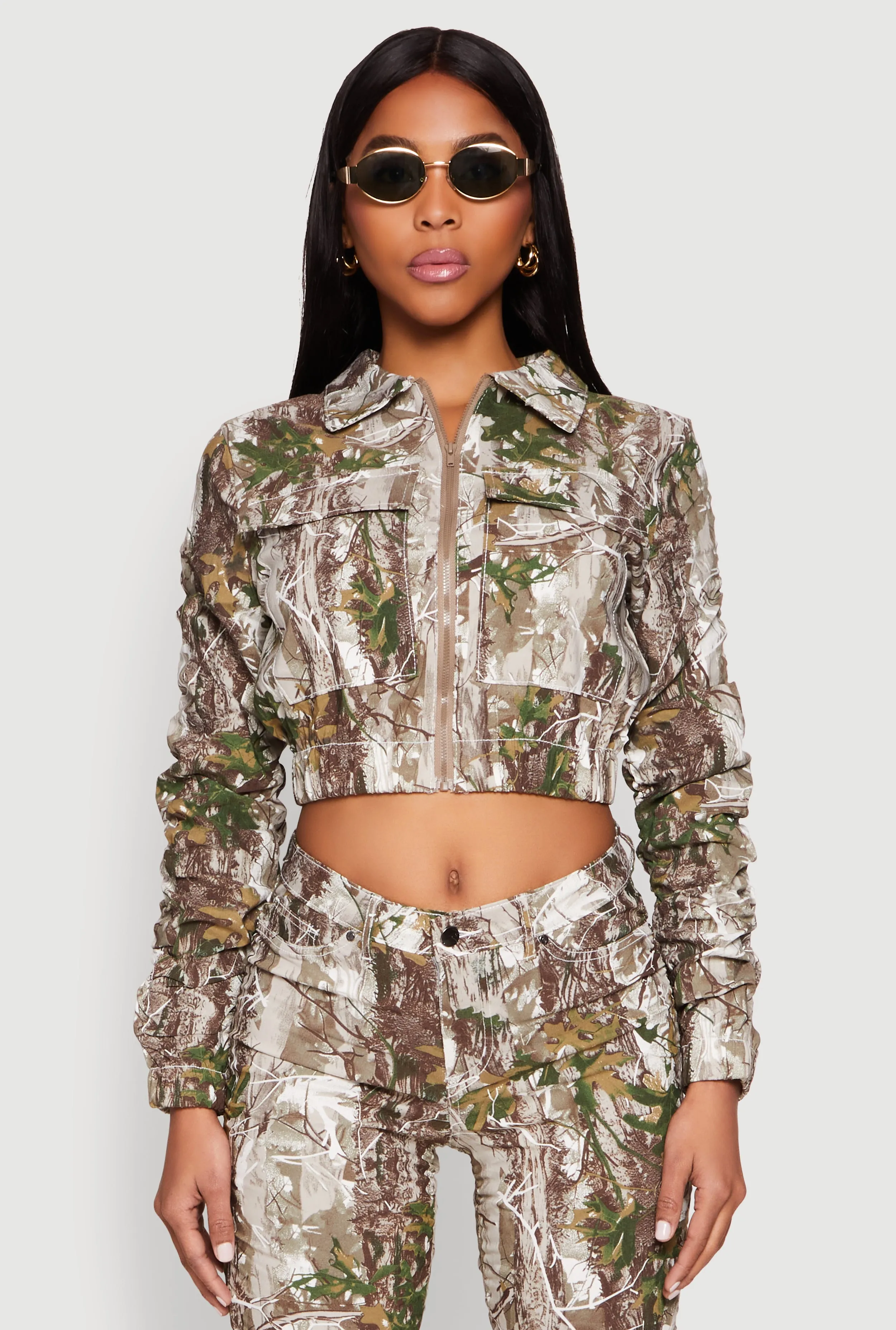 Printed Hyperstretch Ruched Sleeve Cropped Jacket sold by Rainbow