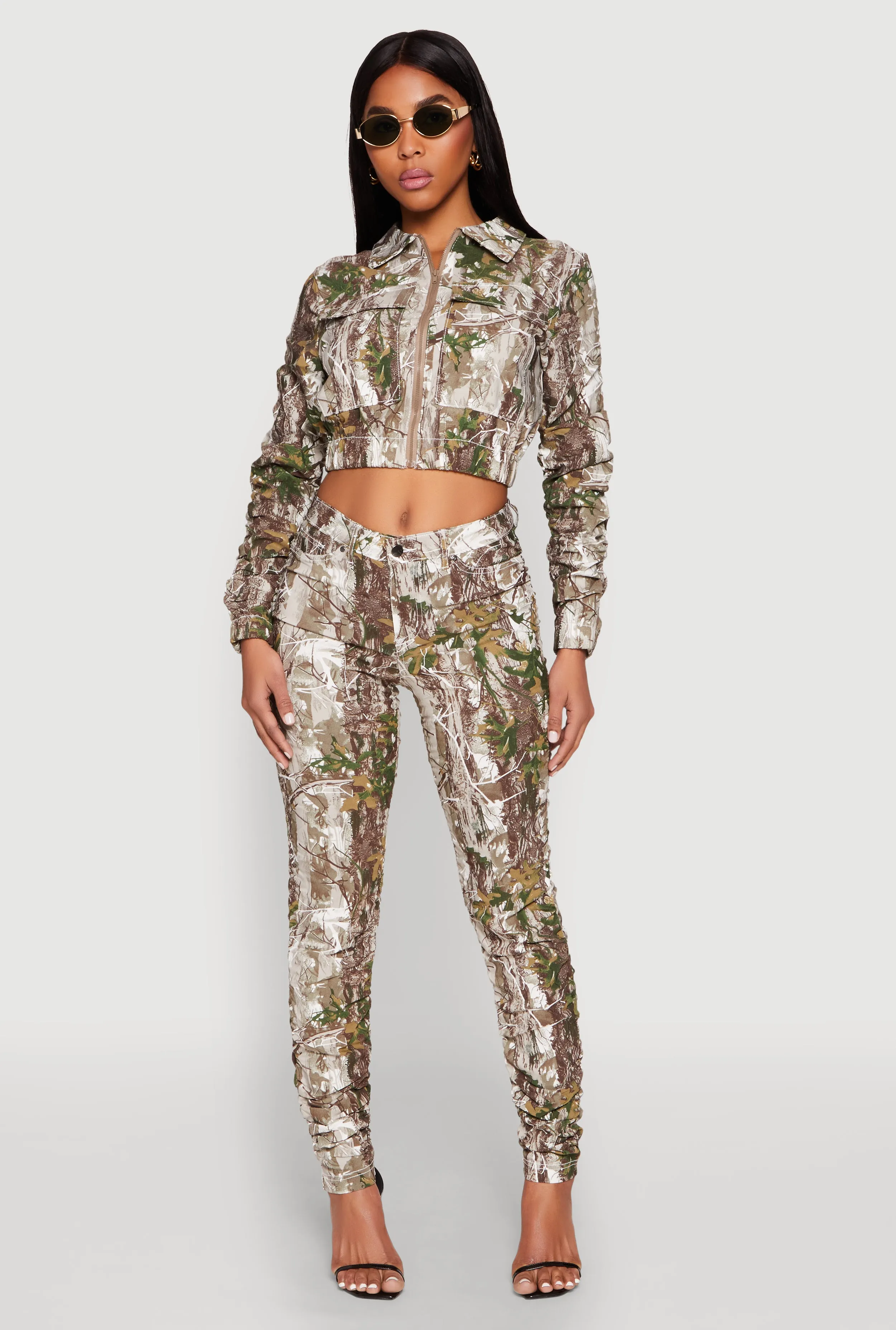 Printed Hyperstretch Ruched Sleeve Cropped Jacket sold by Rainbow product image thumbnail 3
