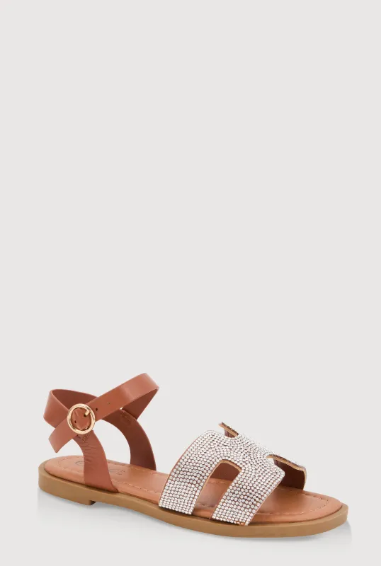 Girls Rhinestone H Band Buckle Strap Sandals sold by Rainbow