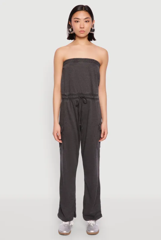 Mineral Wash Cargo Pocket Tube Jumpsuit sold by Rainbow