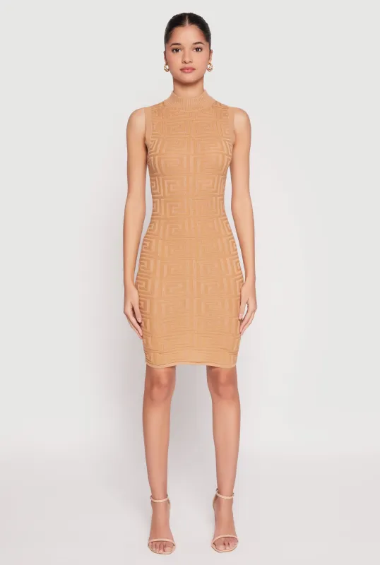 Greek Key Mock Neck Sleeveless Dress sold by Rainbow