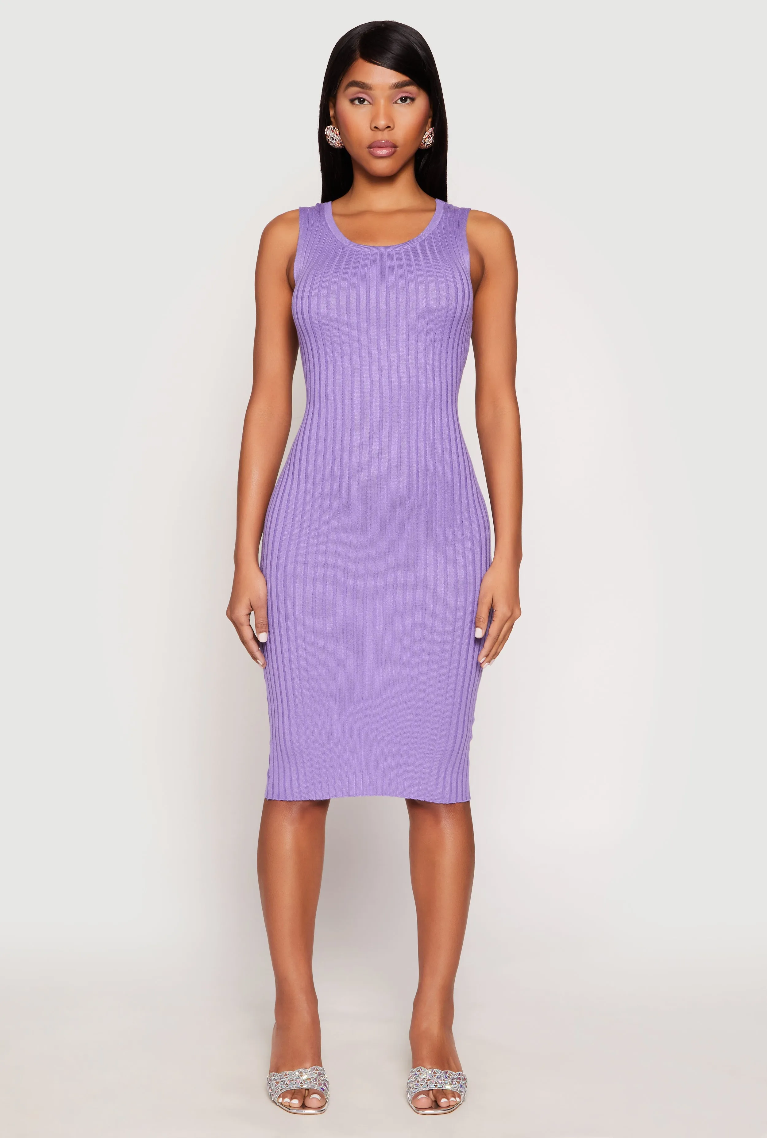 Ribbed Knit Scoop Neck Midi Dress sold by Rainbow