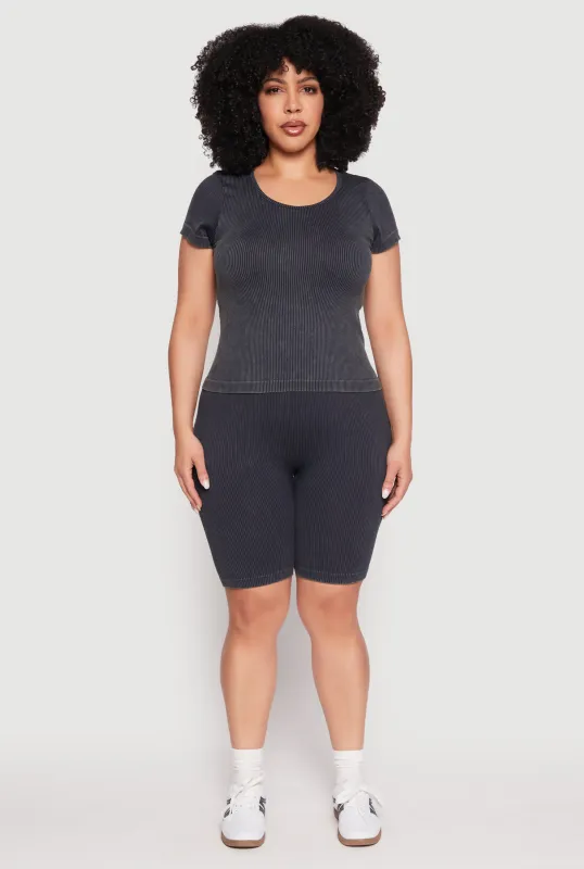 Plus Size Seamless Mineral Wash Biker Shorts sold by Rainbow