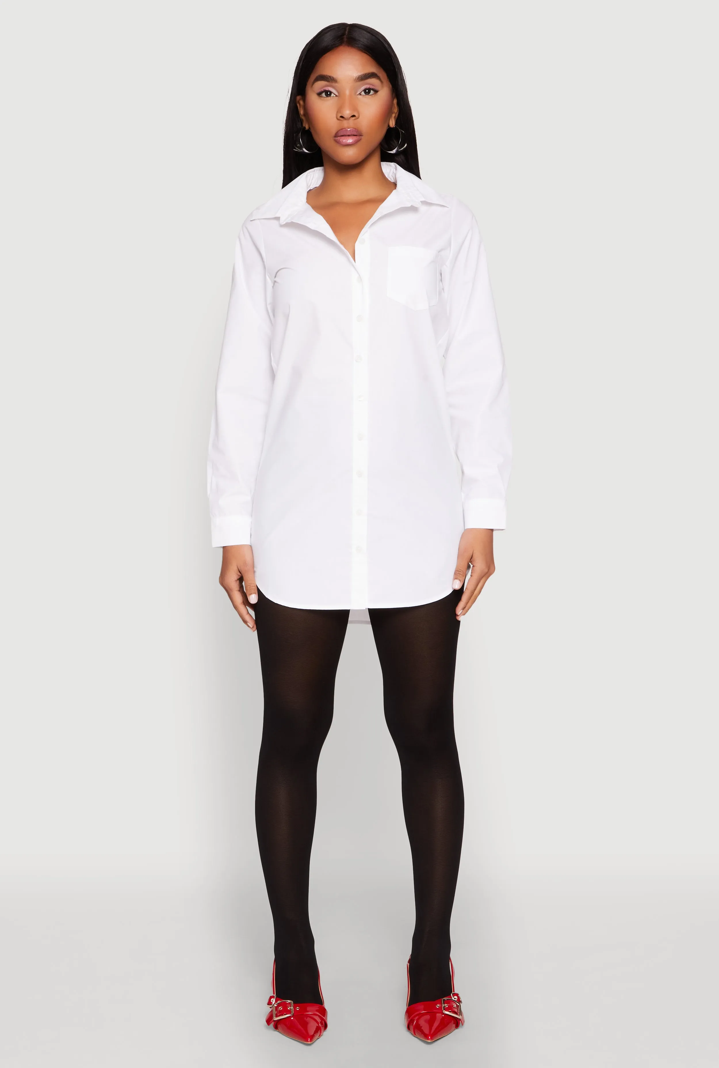 Poplin Button Front Shirt Dress sold by Rainbow