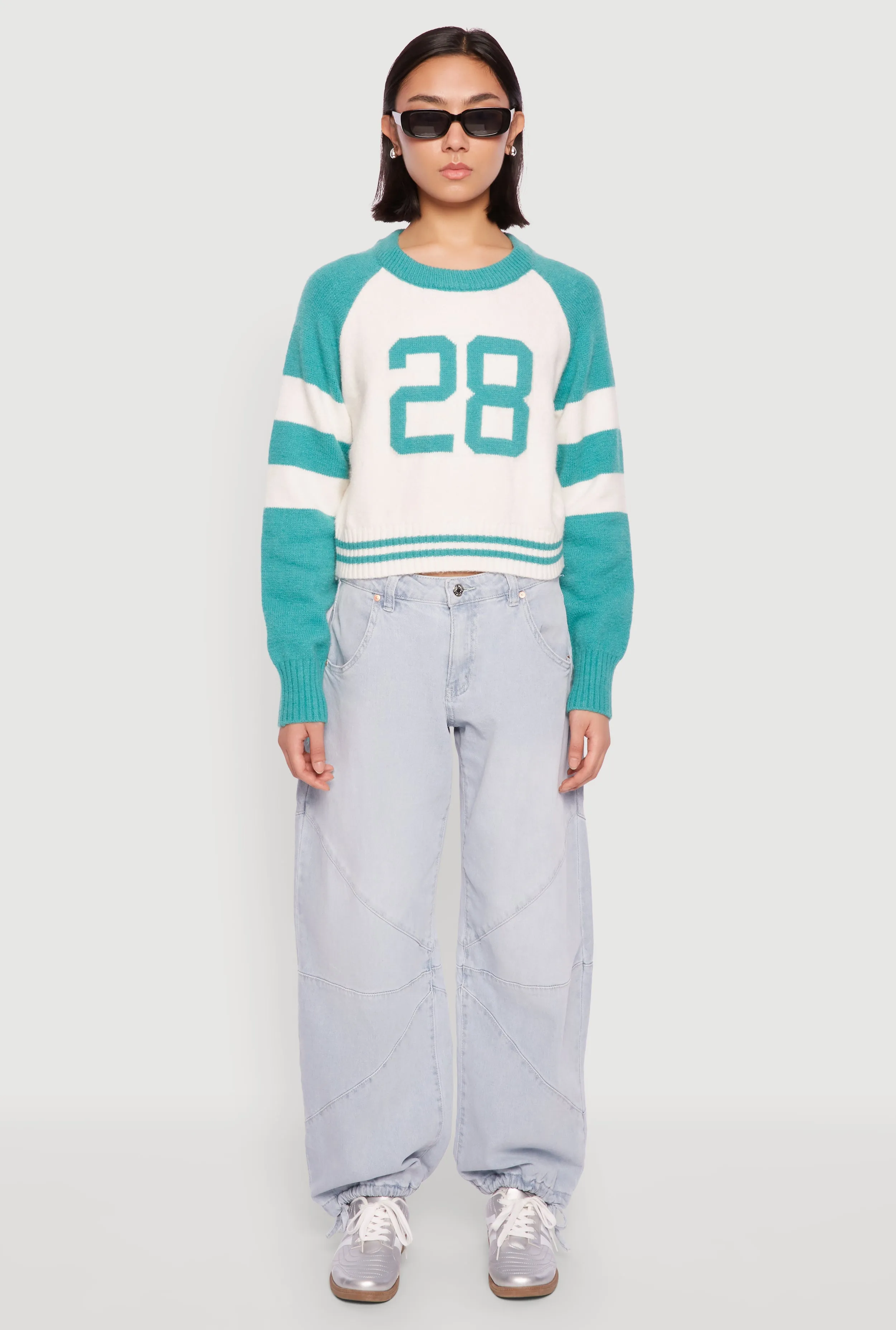 Daisy 28 Varsity Stripe Graphic Sweater sold by Rainbow