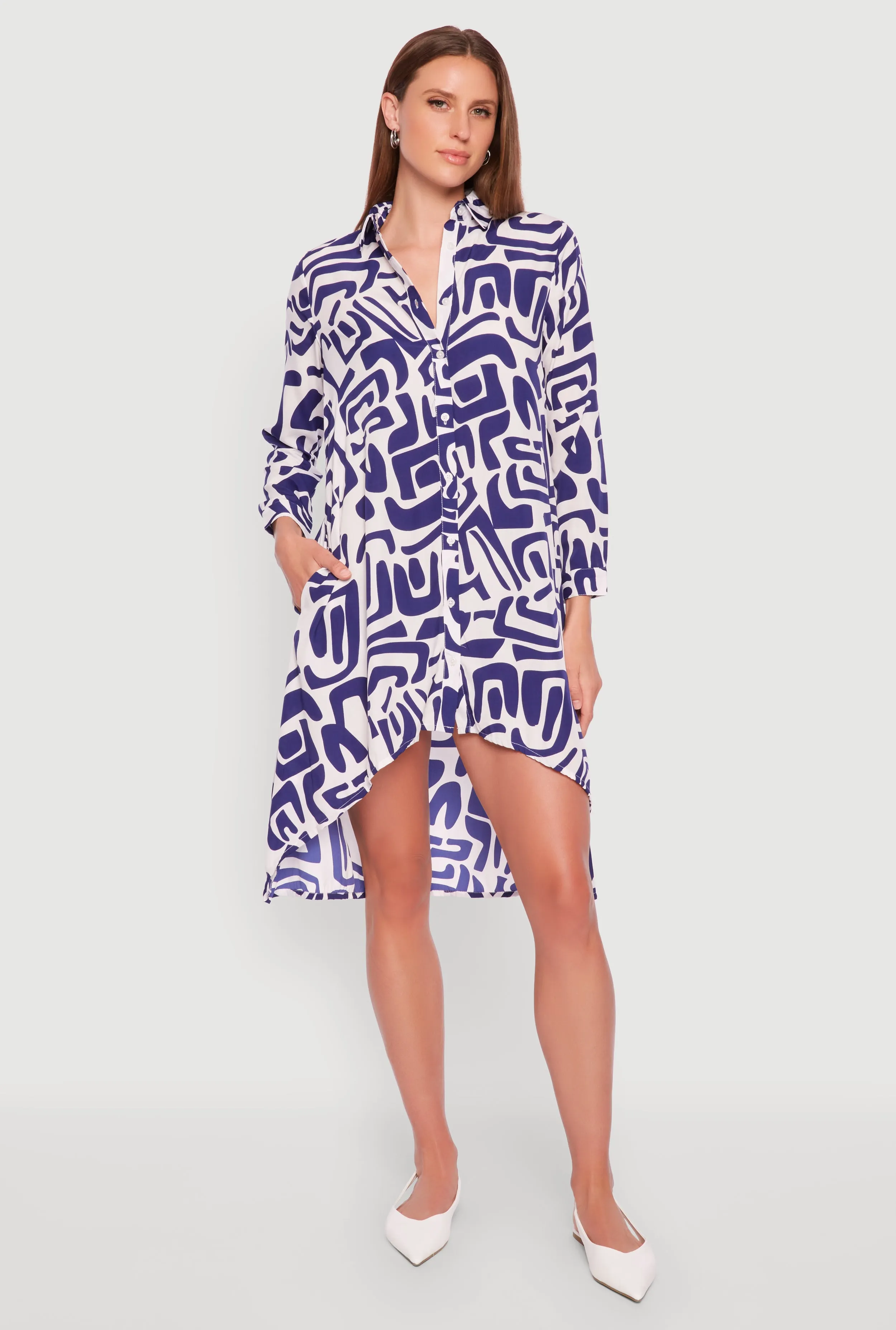Abstract Patterned High Low Shirt Dress sold by Rainbow product image thumbnail 2