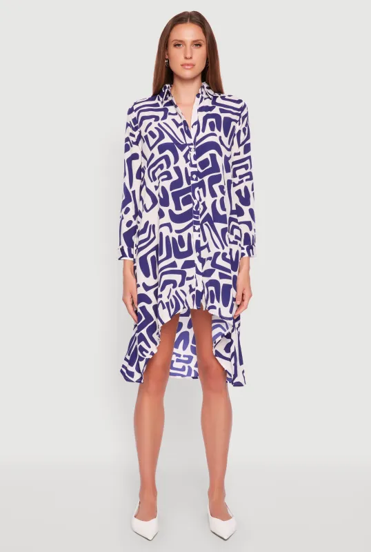 Abstract Patterned High Low Shirt Dress sold by Rainbow