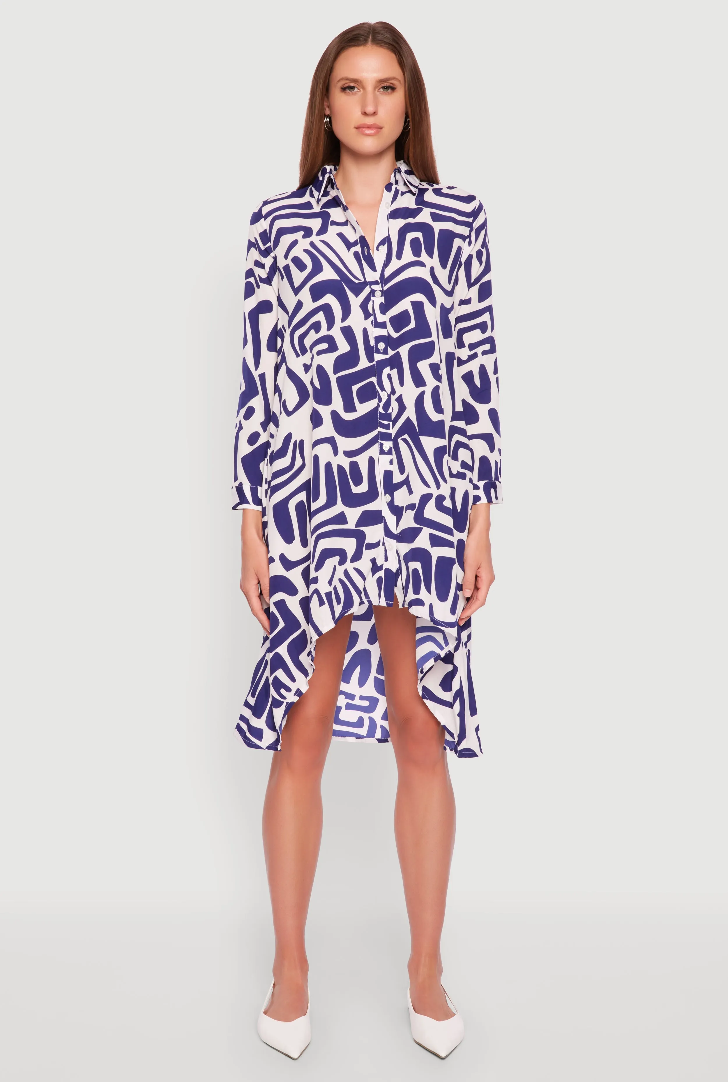 Abstract Patterned High Low Shirt Dress sold by Rainbow