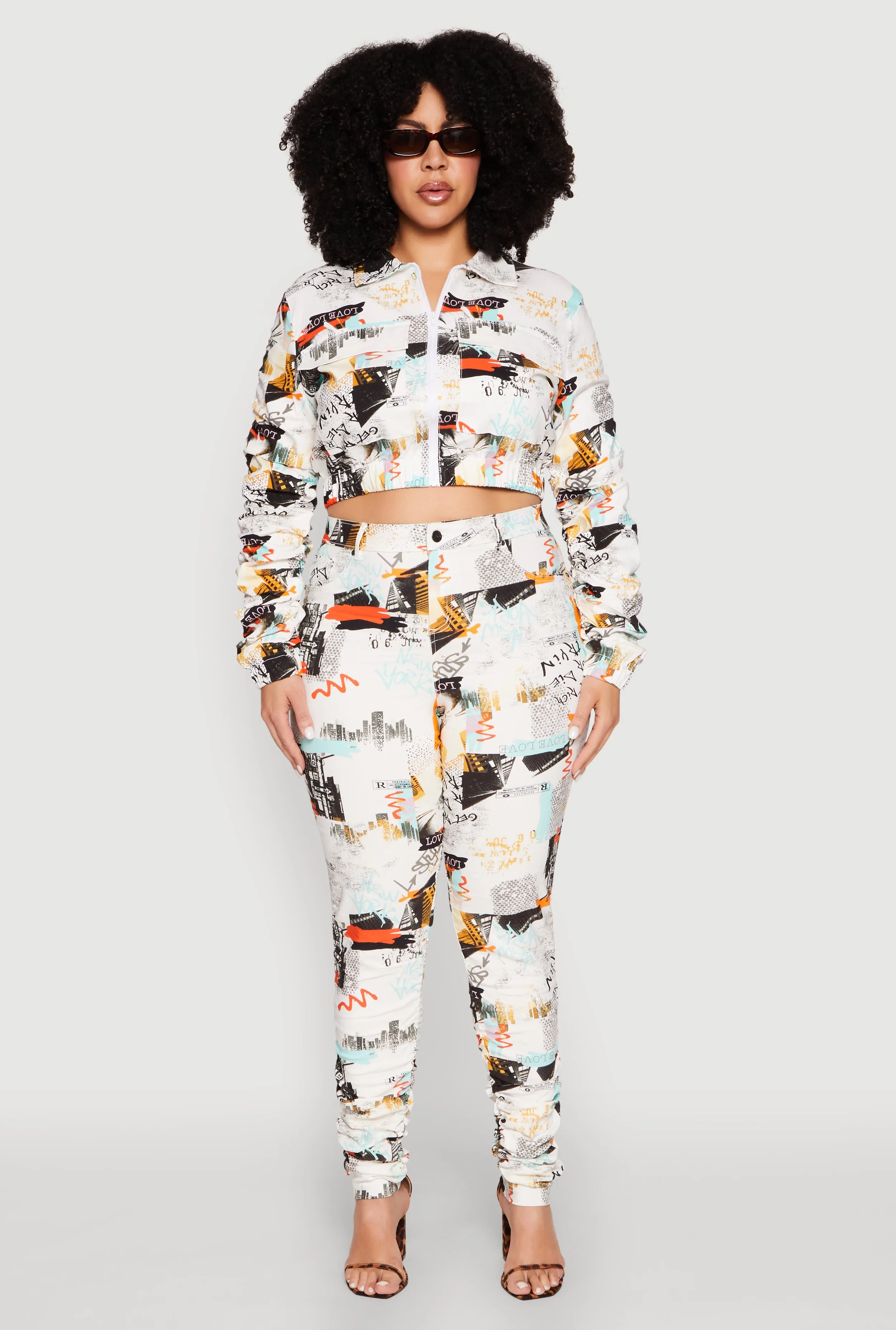 Plus Size Graphic Print Ruched Sleeve Cropped Jacket sold by Rainbow product image thumbnail 2