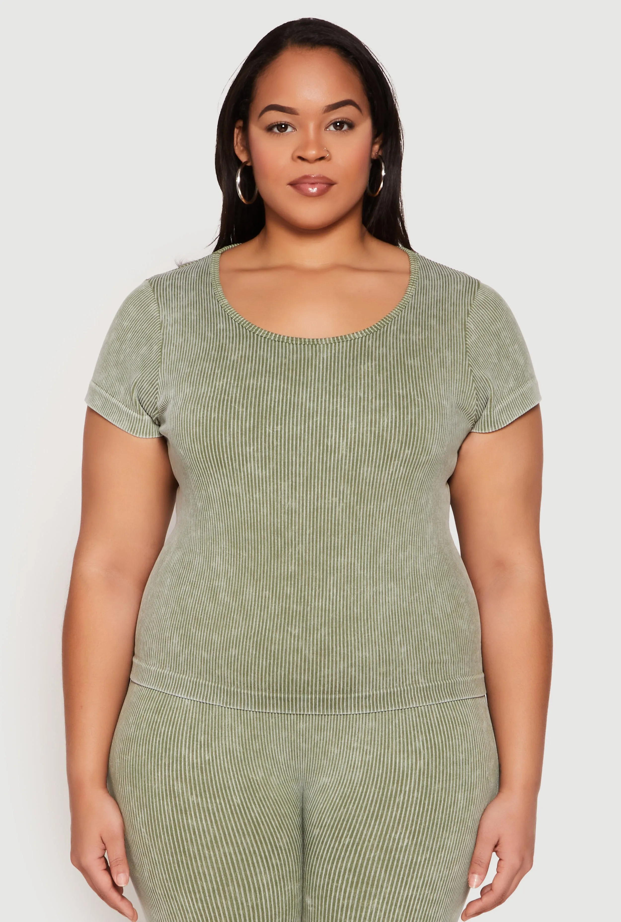 Plus Size Compression Rib Seamless Mineral Wash Top sold by Rainbow