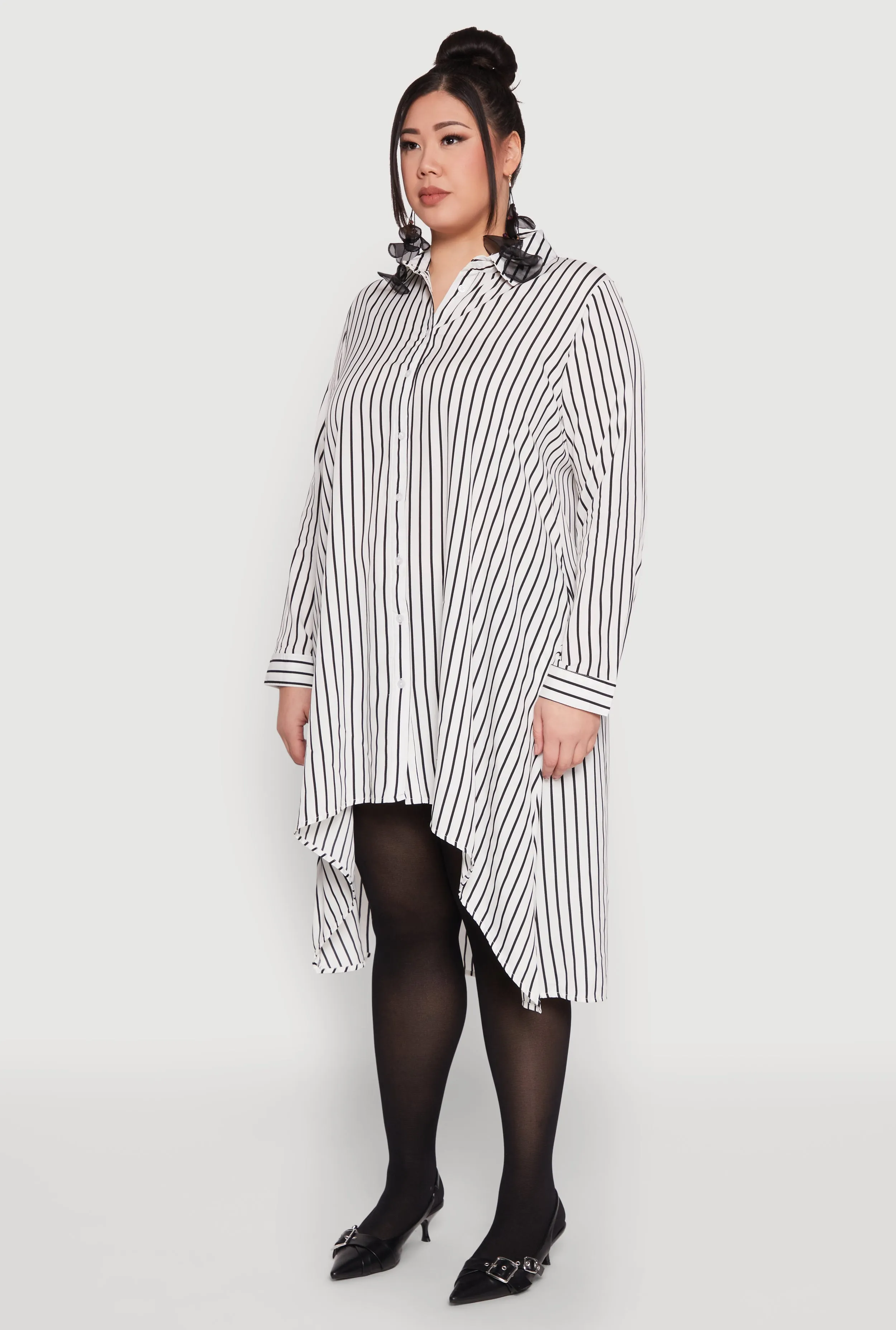 Plus Size Striped High Low Hem Shirt Dress sold by Rainbow product image thumbnail 3