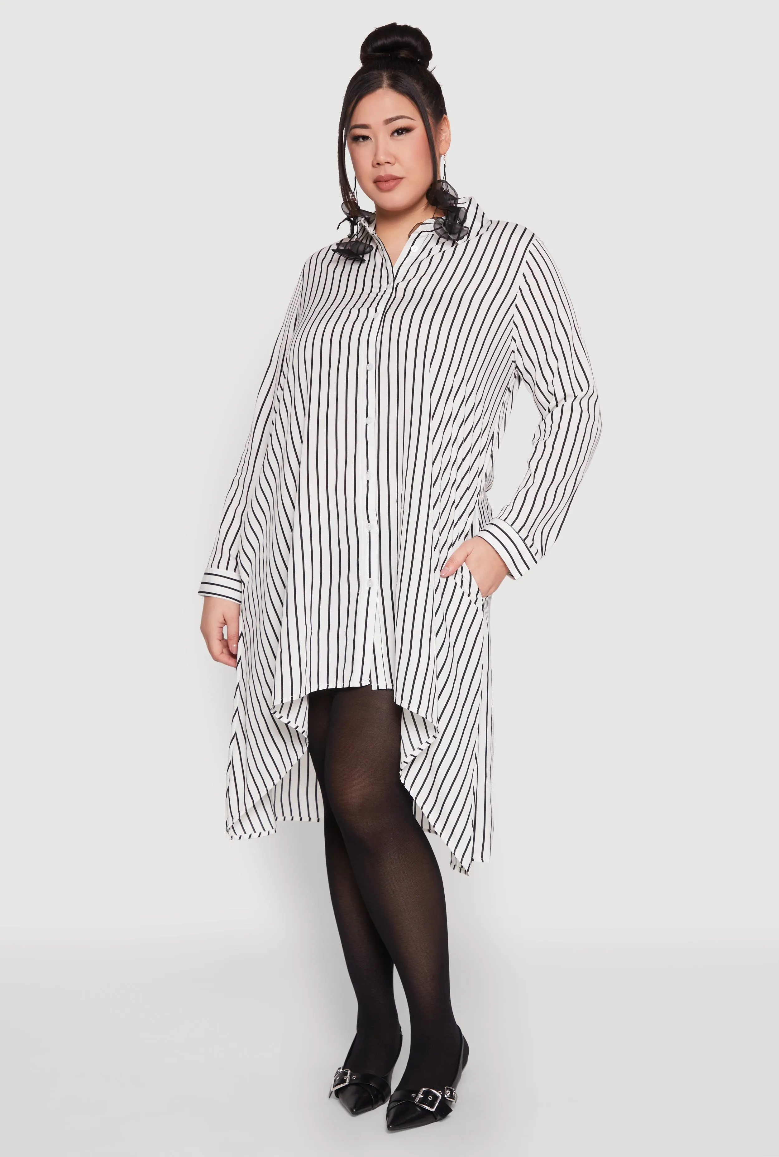Plus Size Striped High Low Hem Shirt Dress sold by Rainbow product image thumbnail 2