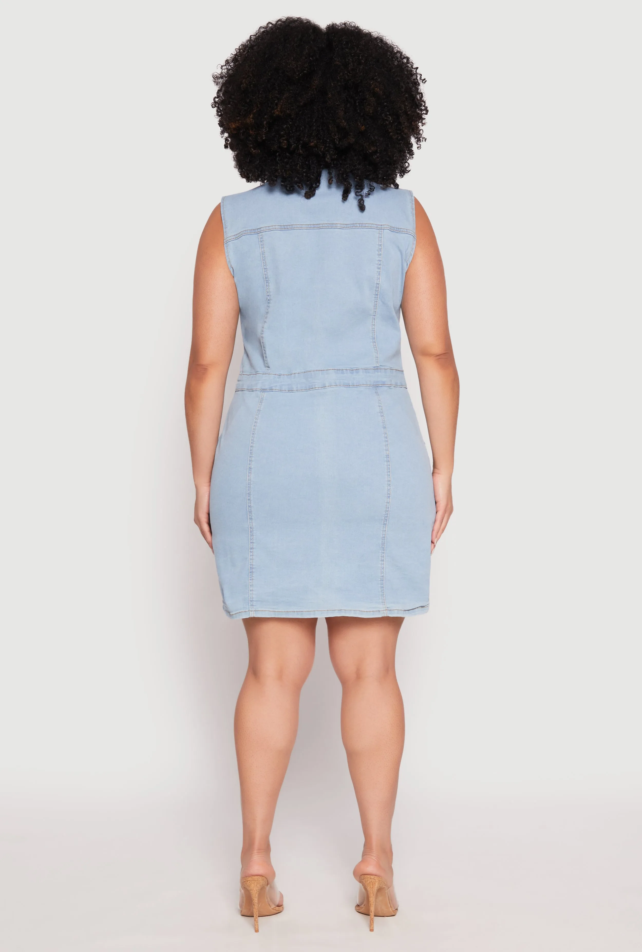 Plus Size Daisy Sleeveless Denim Utility Mini Dress sold by Rainbow product image thumbnail 5