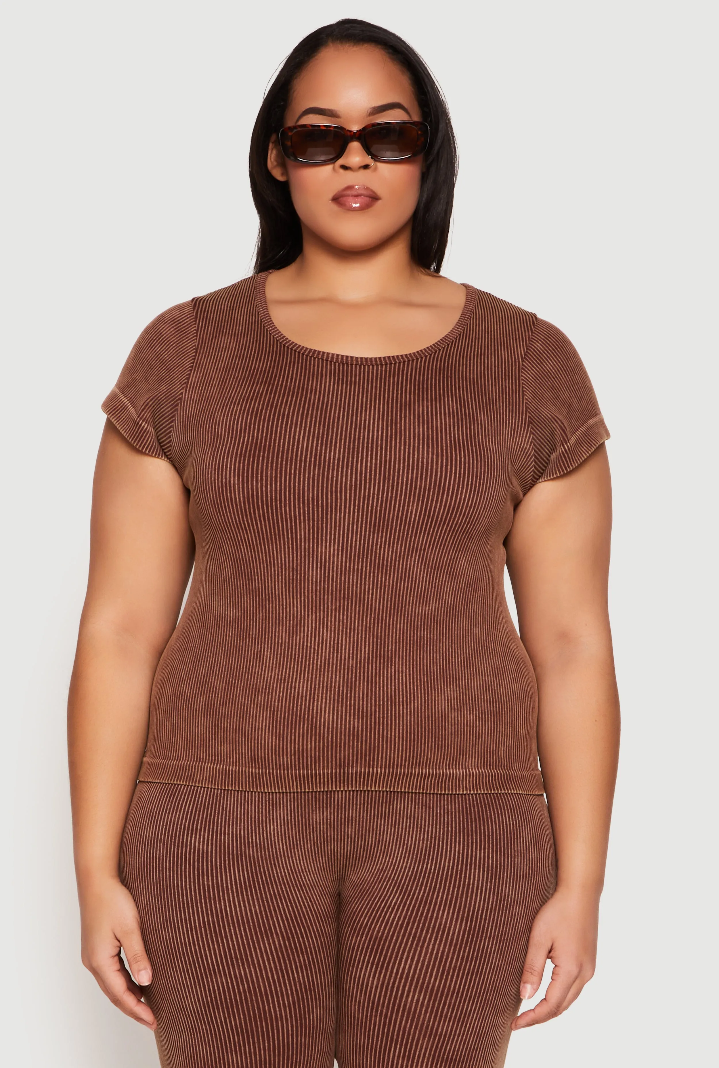 Plus Size Compression Rib Seamless Mineral Wash Top sold by Rainbow