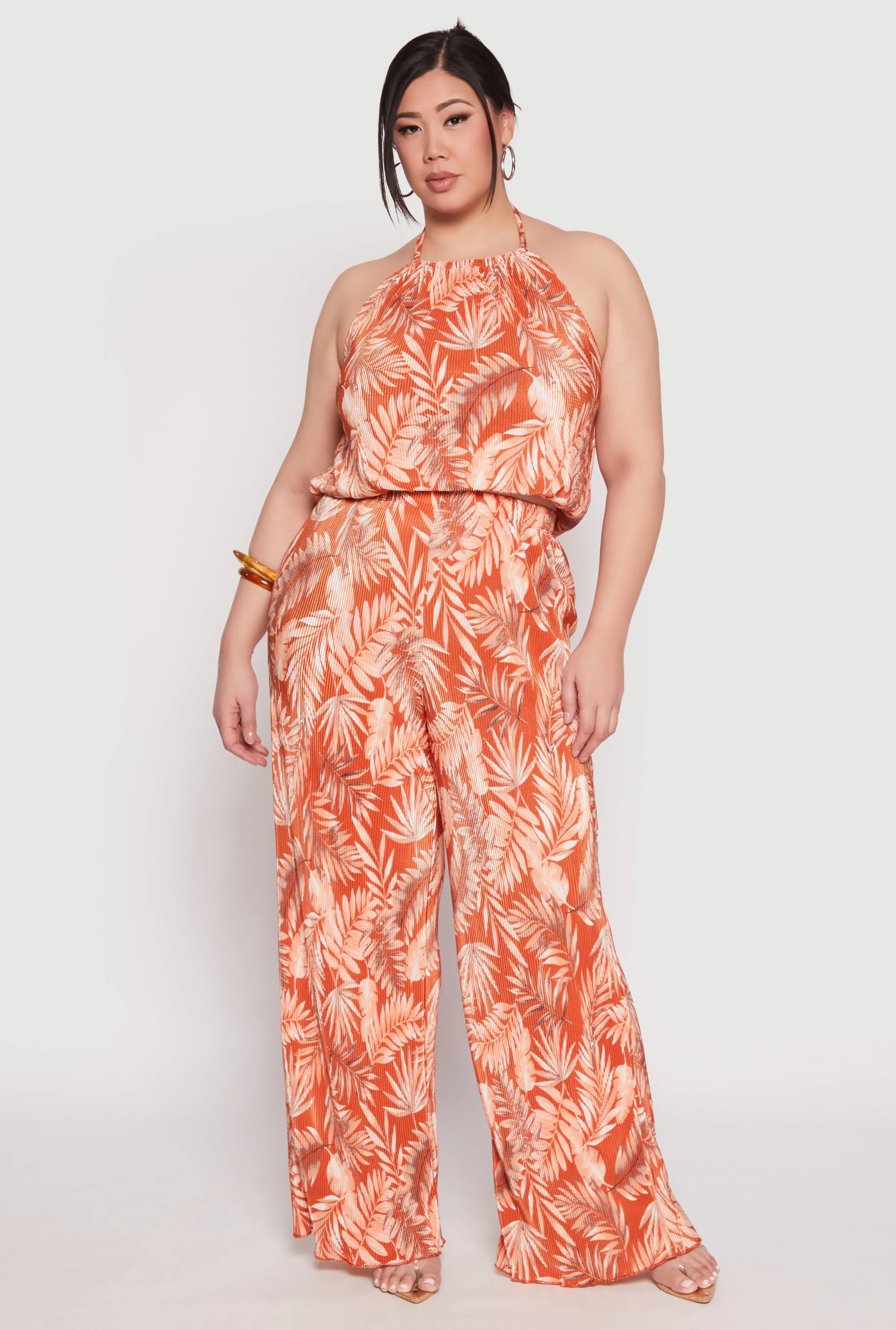 Plus Size Almost Famous Plisse Leaf Print Halter Top sold by Rainbow product image thumbnail 3