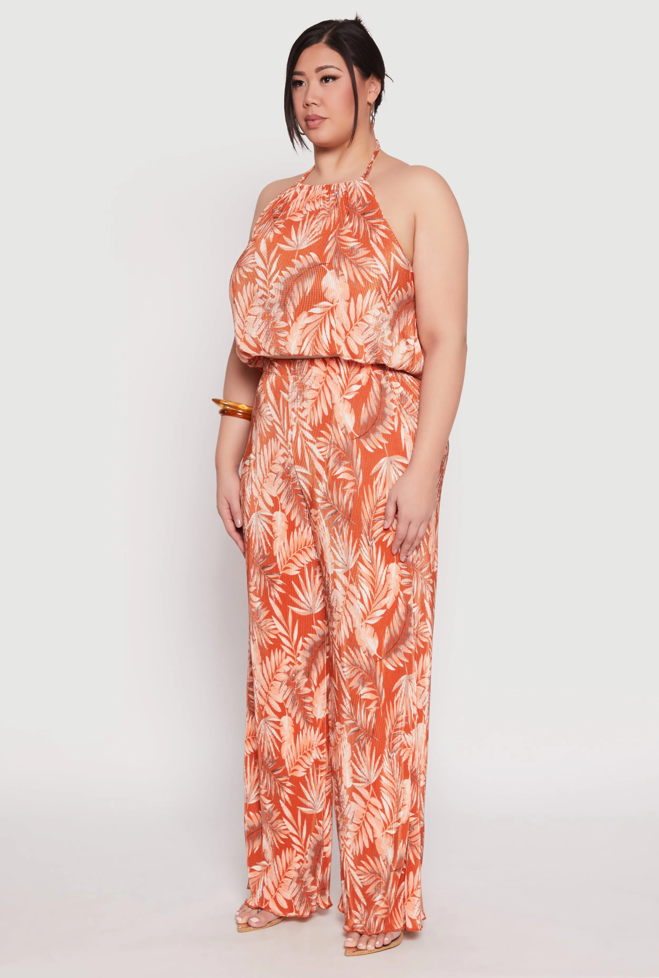 Plus Size Almost Famous Plisse Leaf Print Halter Top sold by Rainbow product image thumbnail 5