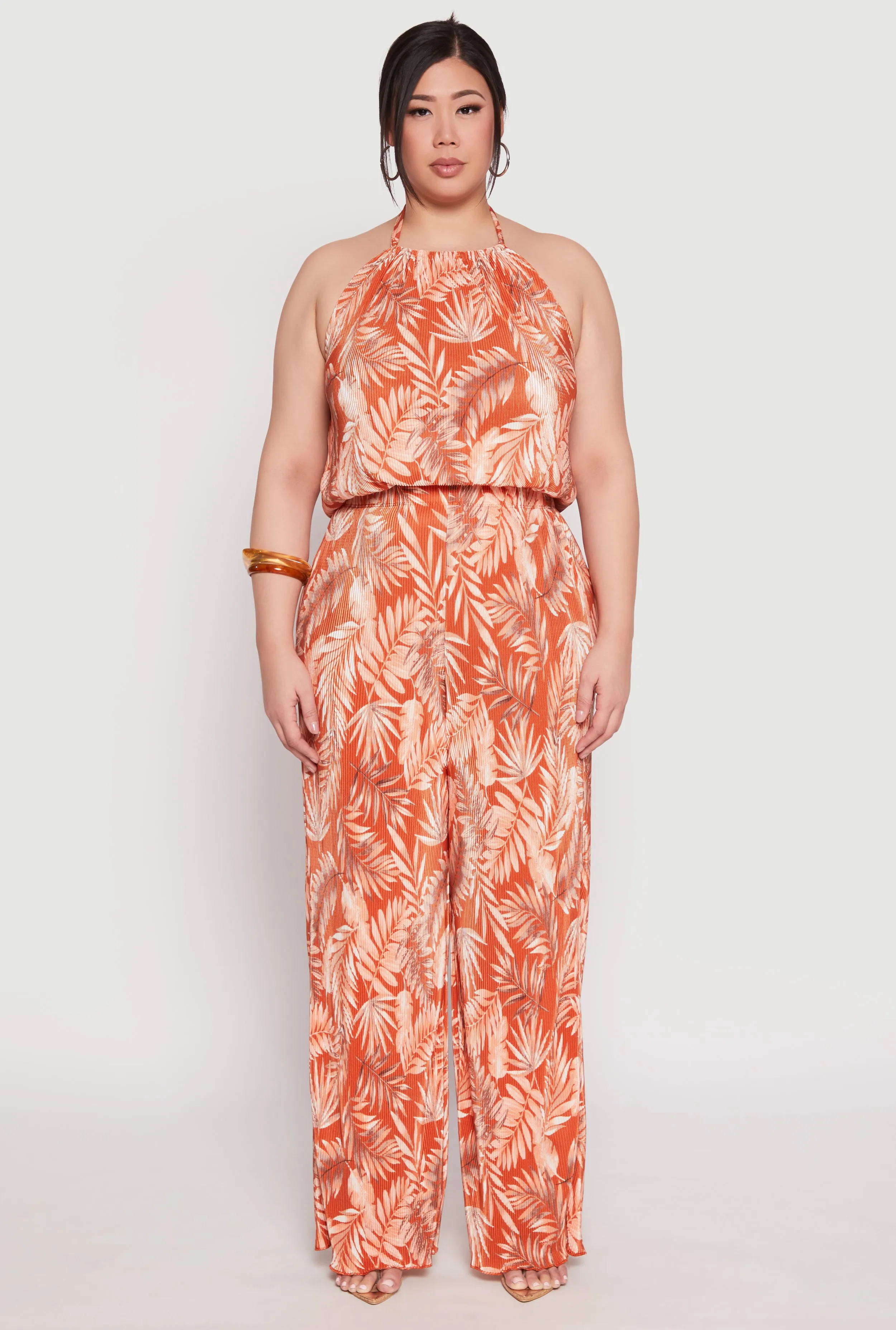 Plus Size Almost Famous Plisse Leaf Print Halter Top sold by Rainbow product image thumbnail 2