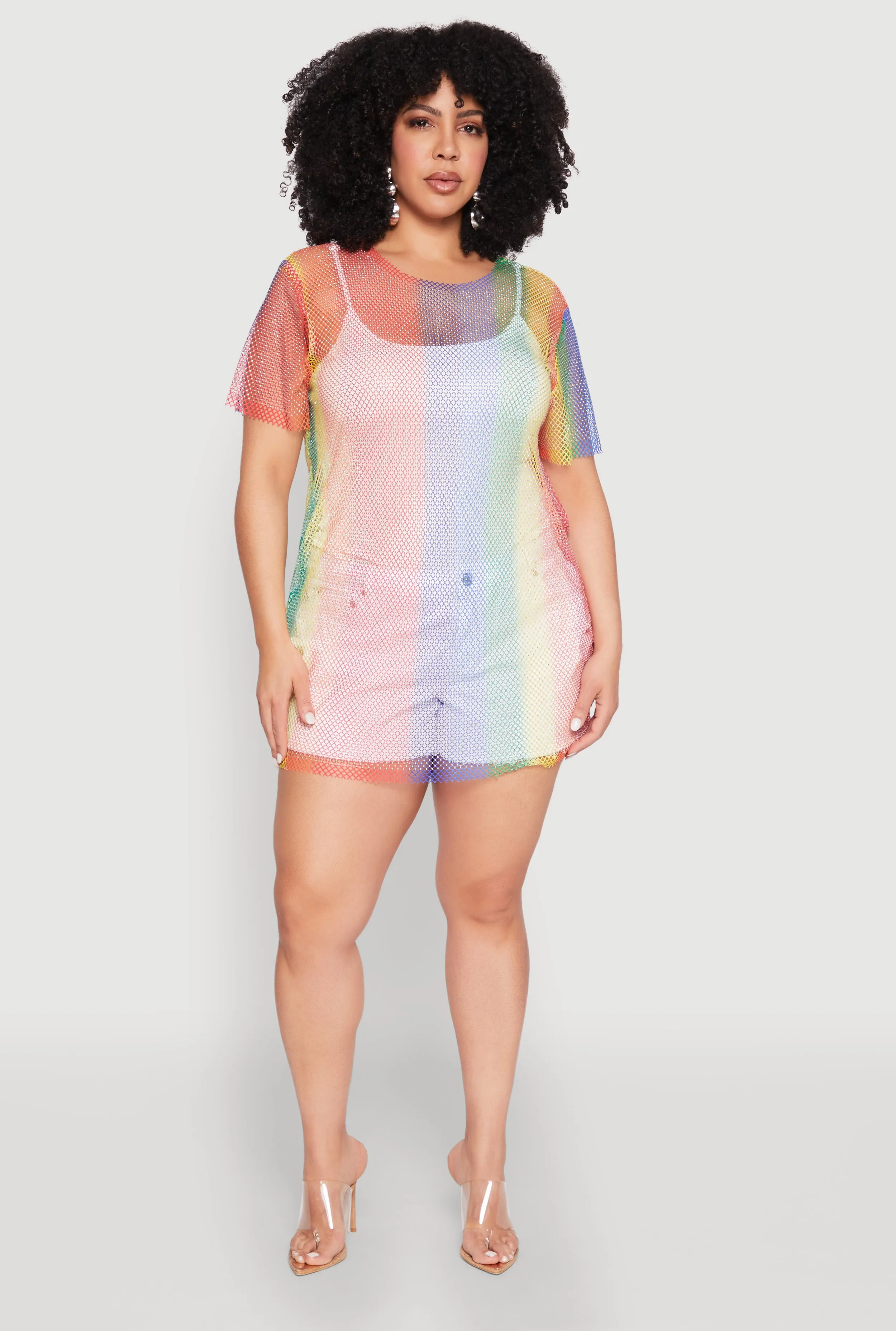 Plus Size Rhinestone Studded Fishnet Top sold by Rainbow