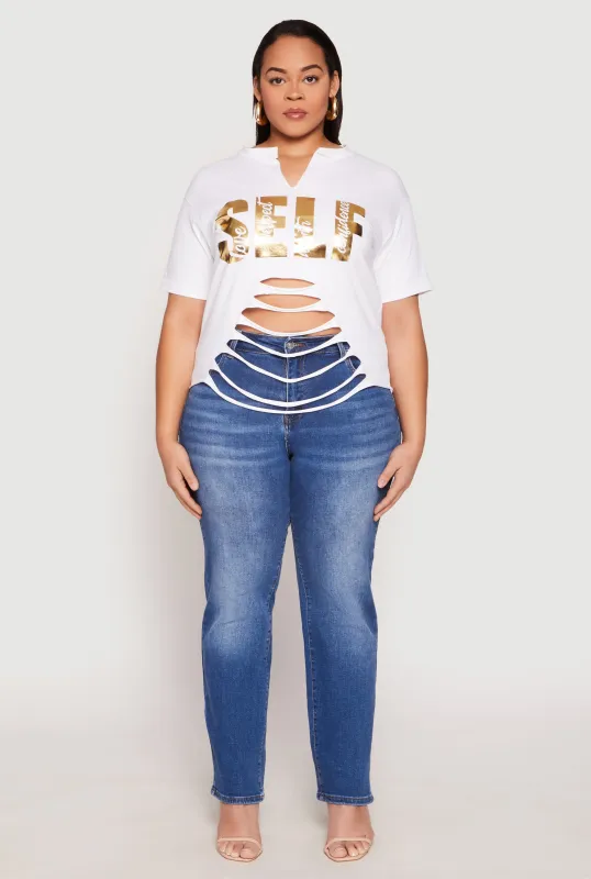 Plus Size Foil Screen Self Graphic Tee sold by Rainbow