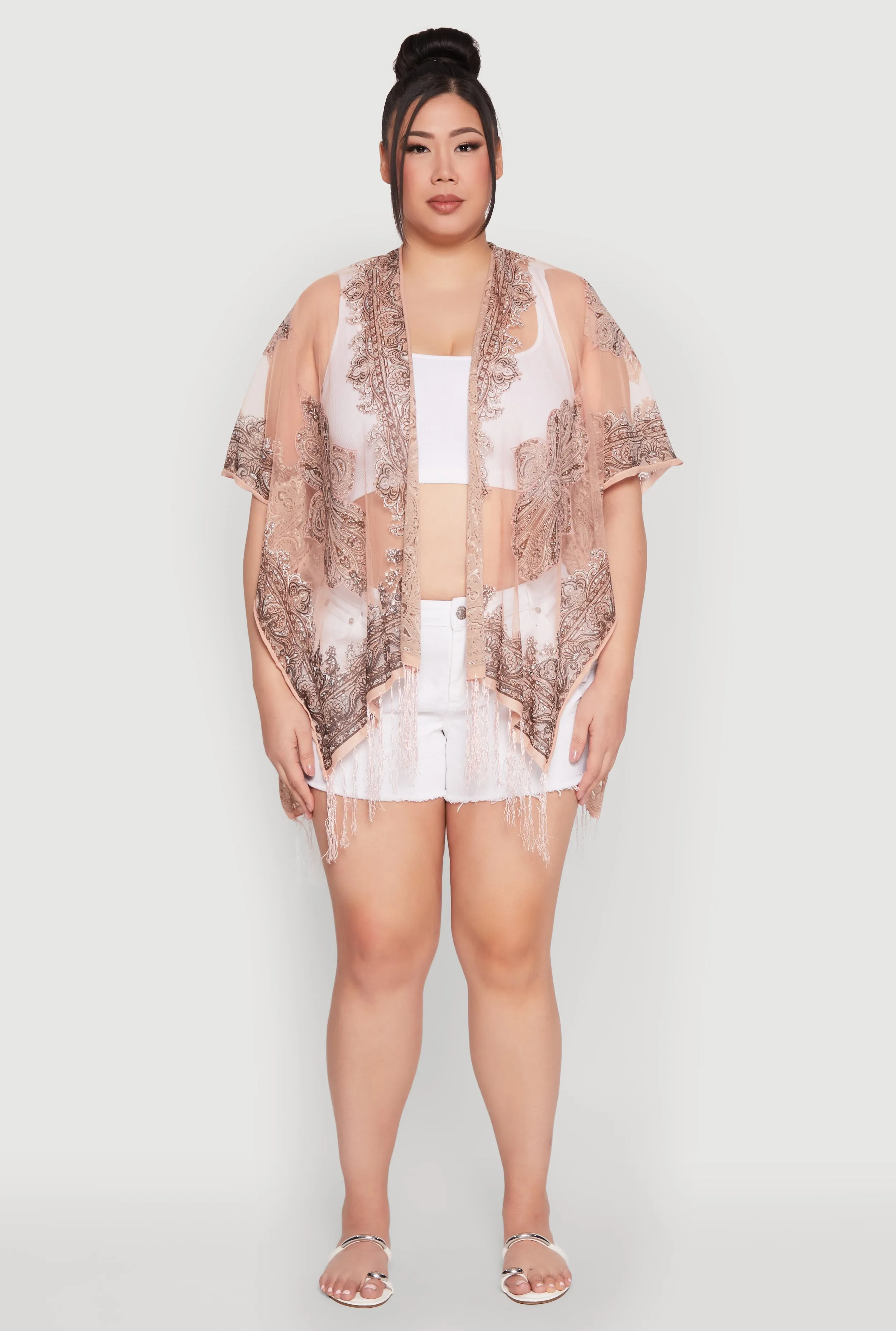 Paisley Pattern Fringe Cover Up Kimono sold by Rainbow