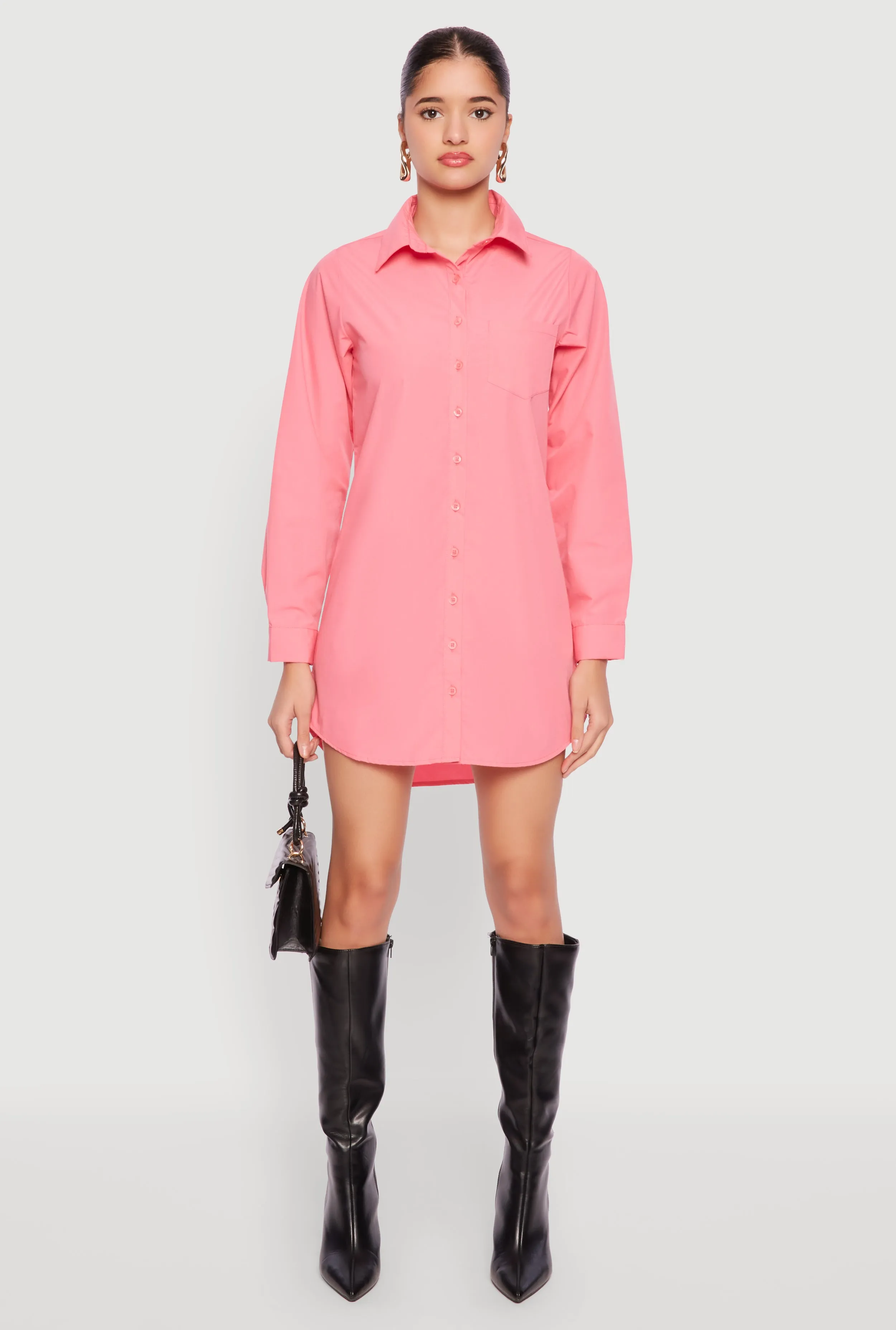 Poplin Button Front Shirt Dress sold by Rainbow