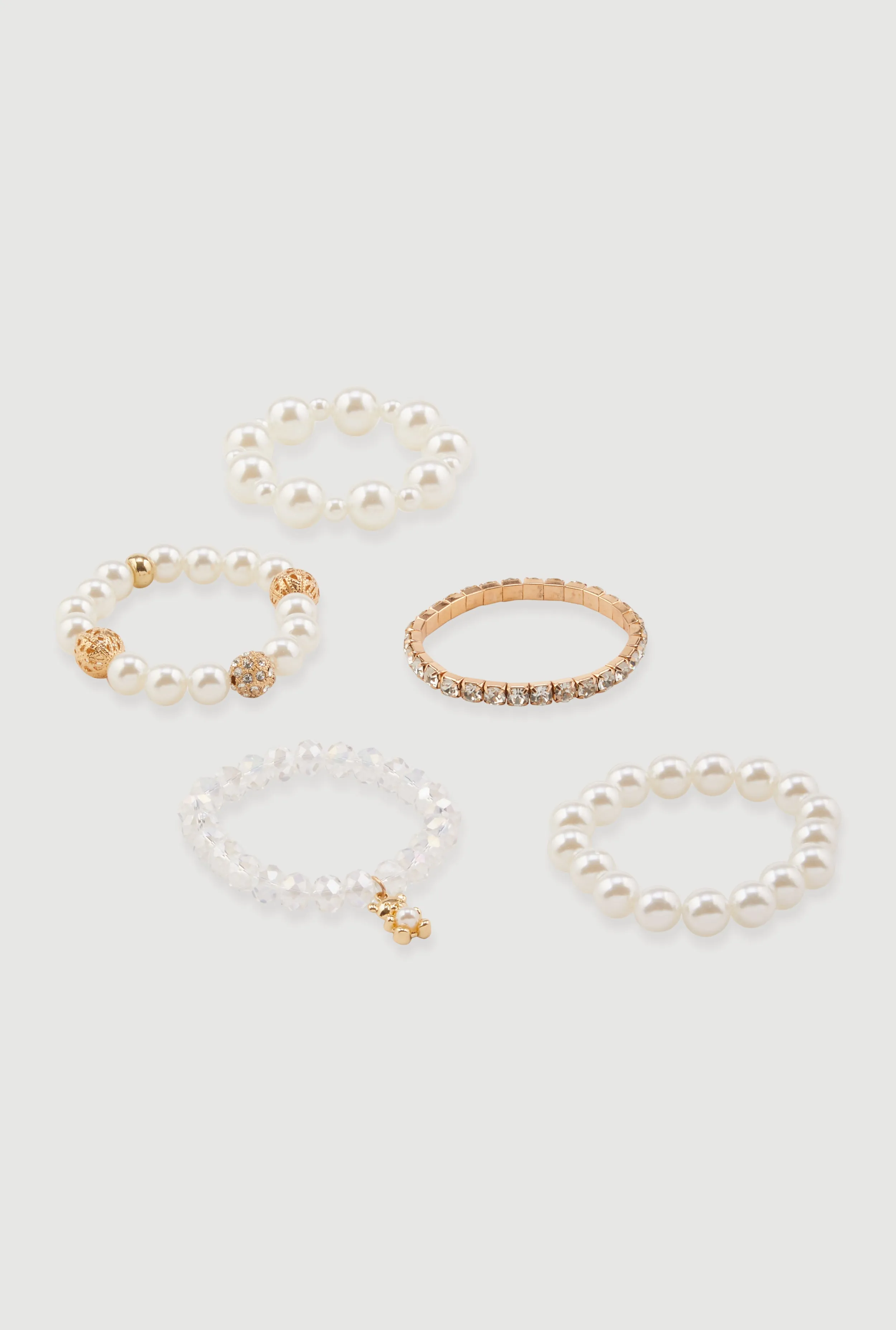 Assorted Faux Pearl Beaded Stretch Charm Bracelets Set of 5 sold by Rainbow product image thumbnail 3