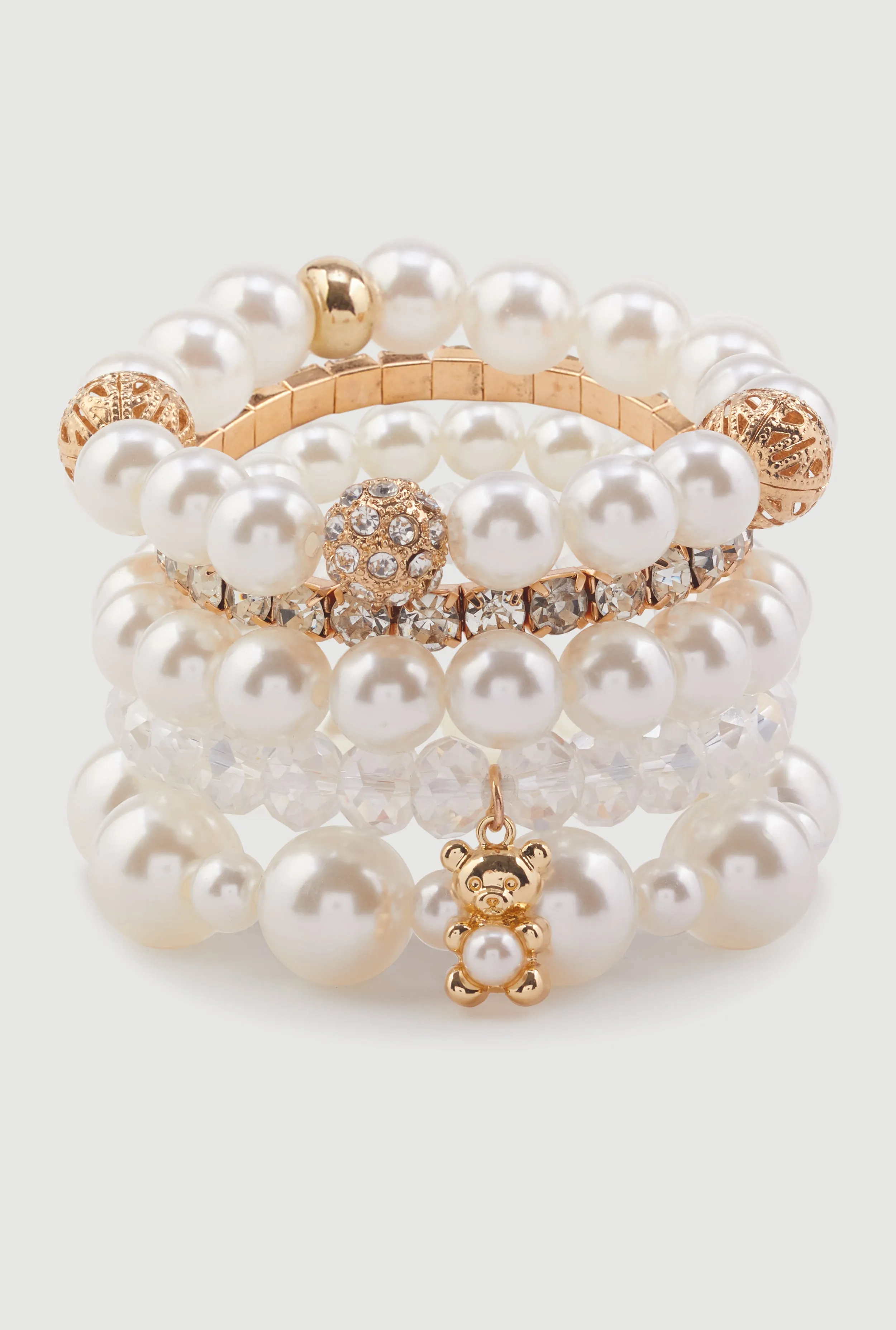 Assorted Faux Pearl Beaded Stretch Charm Bracelets Set of 5 sold by Rainbow