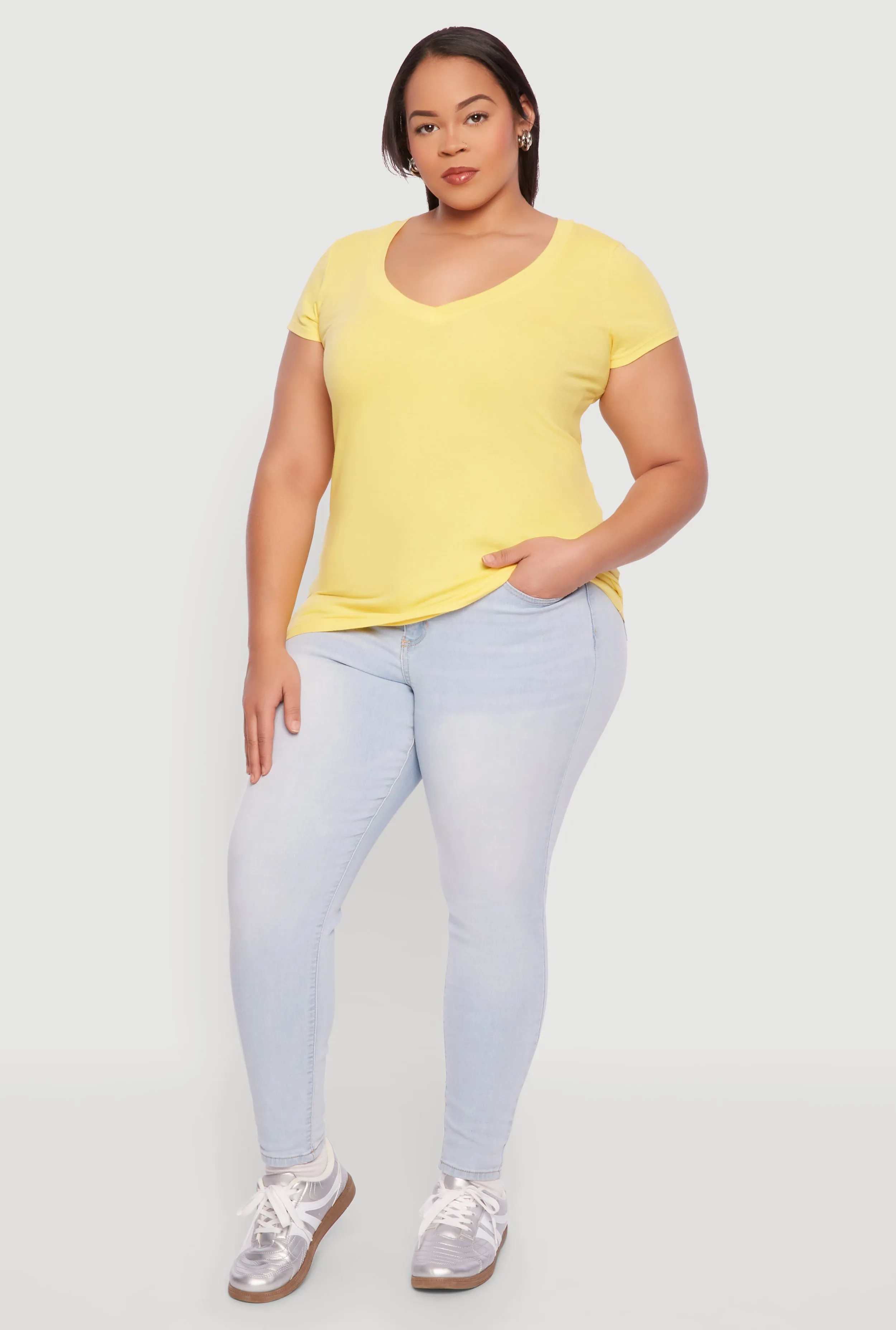 Plus Size Basic V Neck T Shirt sold by Rainbow product image thumbnail 3