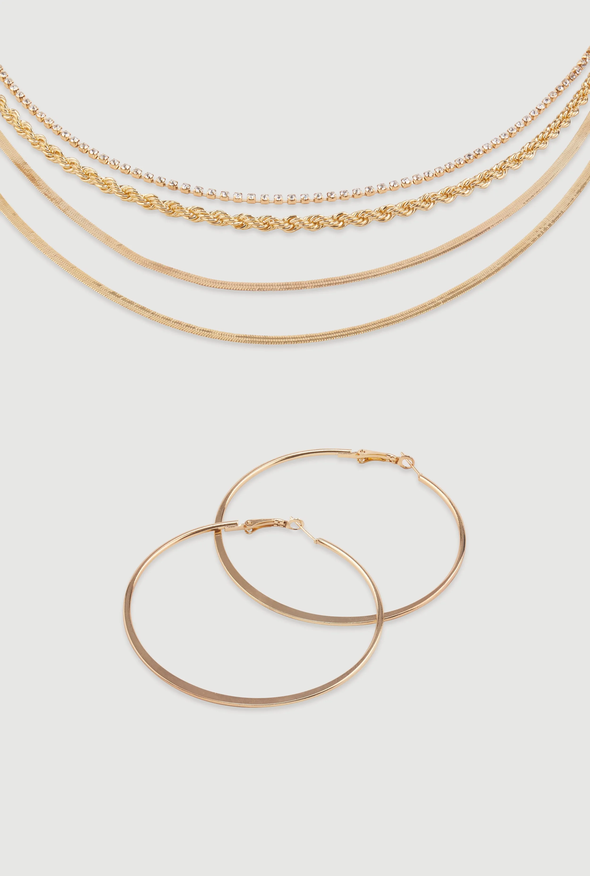 Cubic Zirconia Twisted Layered Necklace with Flat Hoop Earrings sold by Rainbow