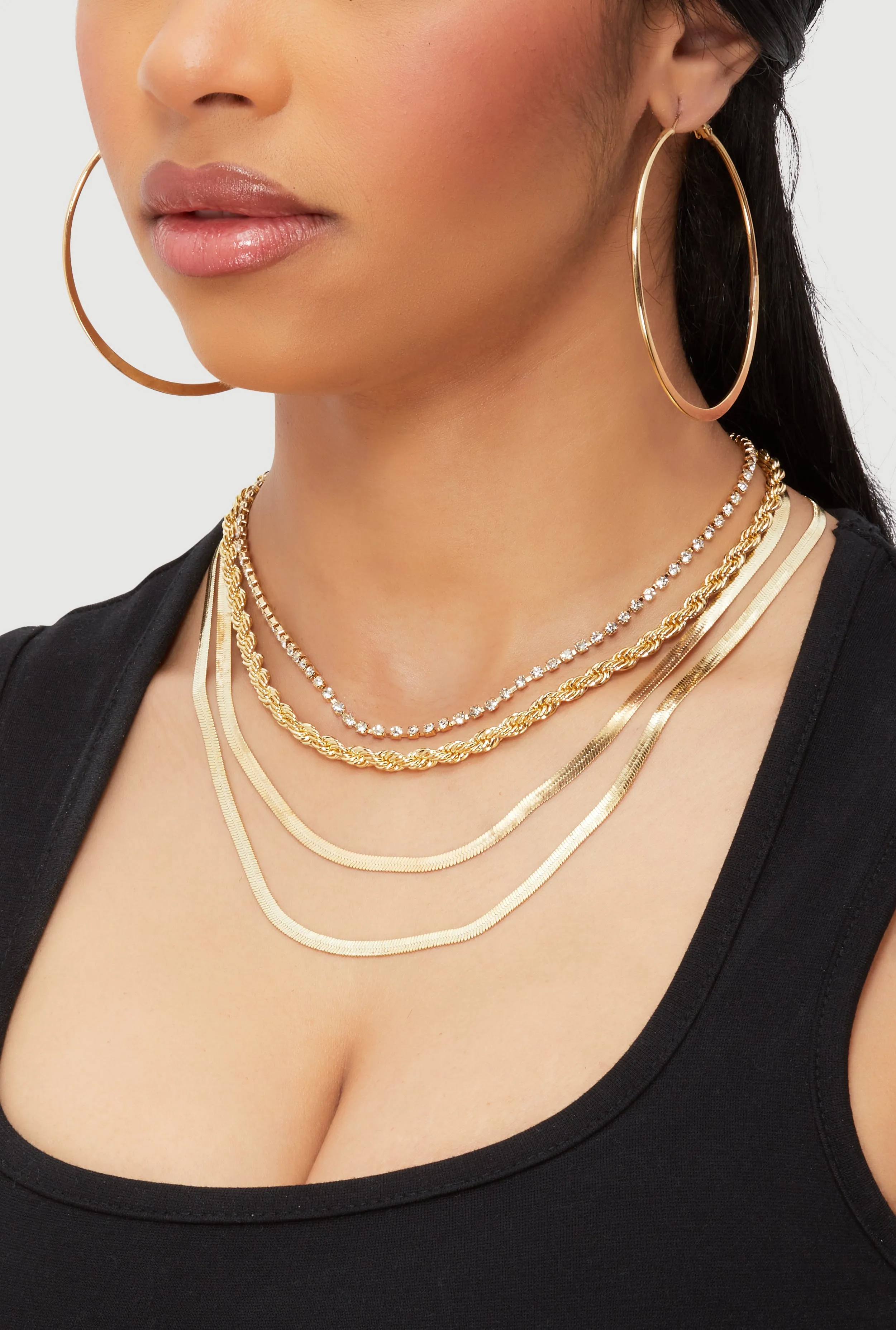 Cubic Zirconia Twisted Layered Necklace with Flat Hoop Earrings sold by Rainbow product image thumbnail 2