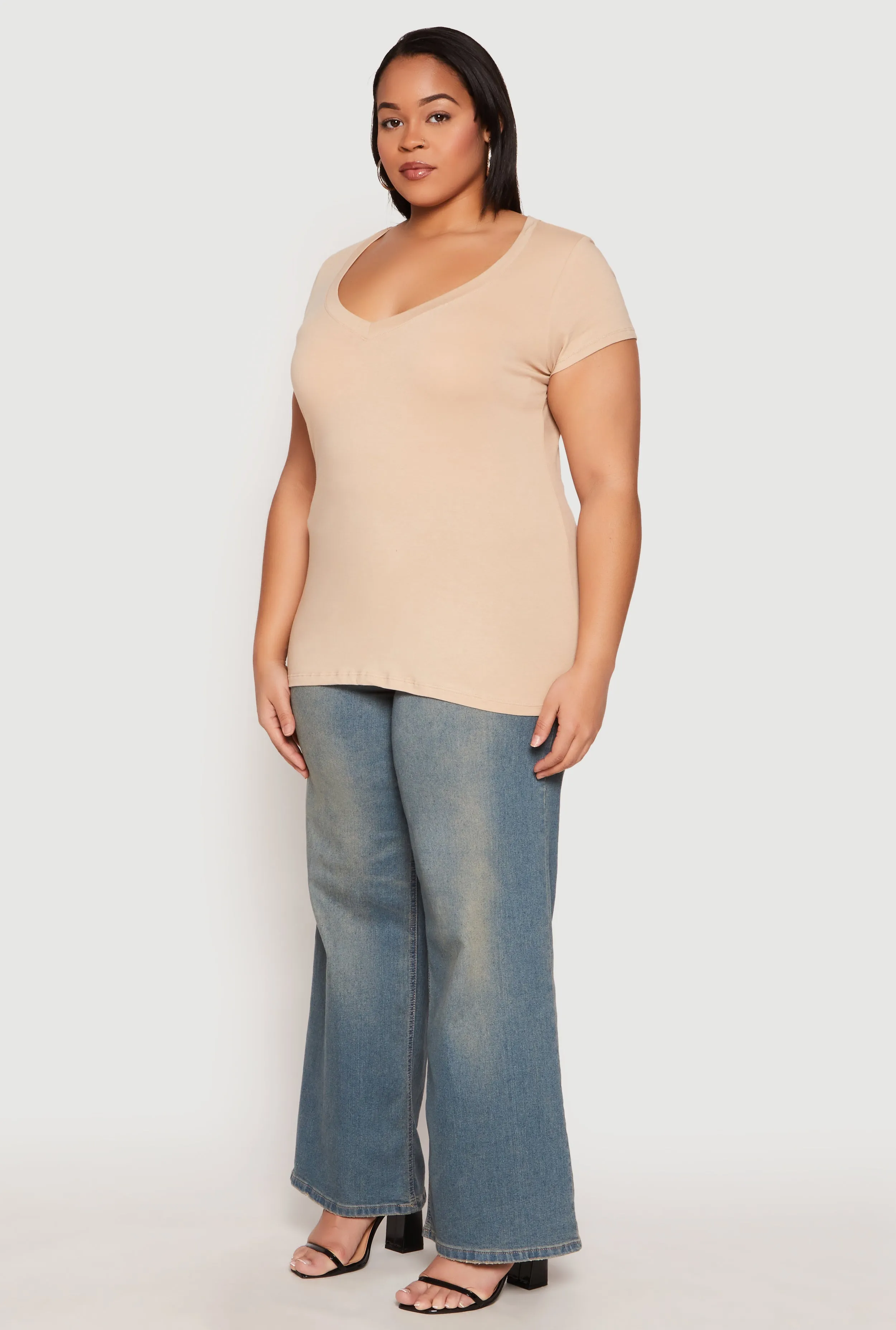 Plus Size Basic V Neck T Shirt sold by Rainbow product image thumbnail 5