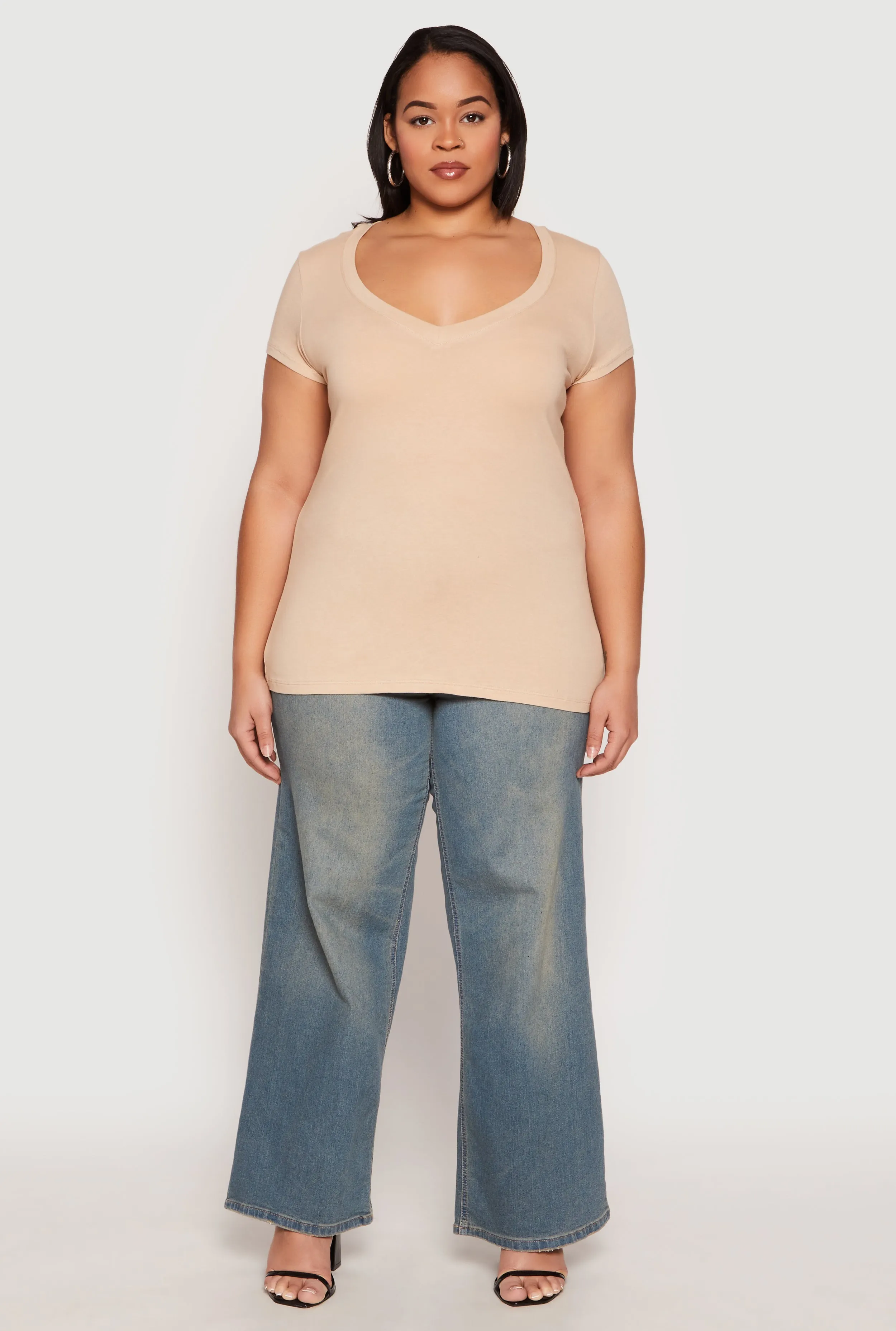 Plus Size Basic V Neck T Shirt sold by Rainbow