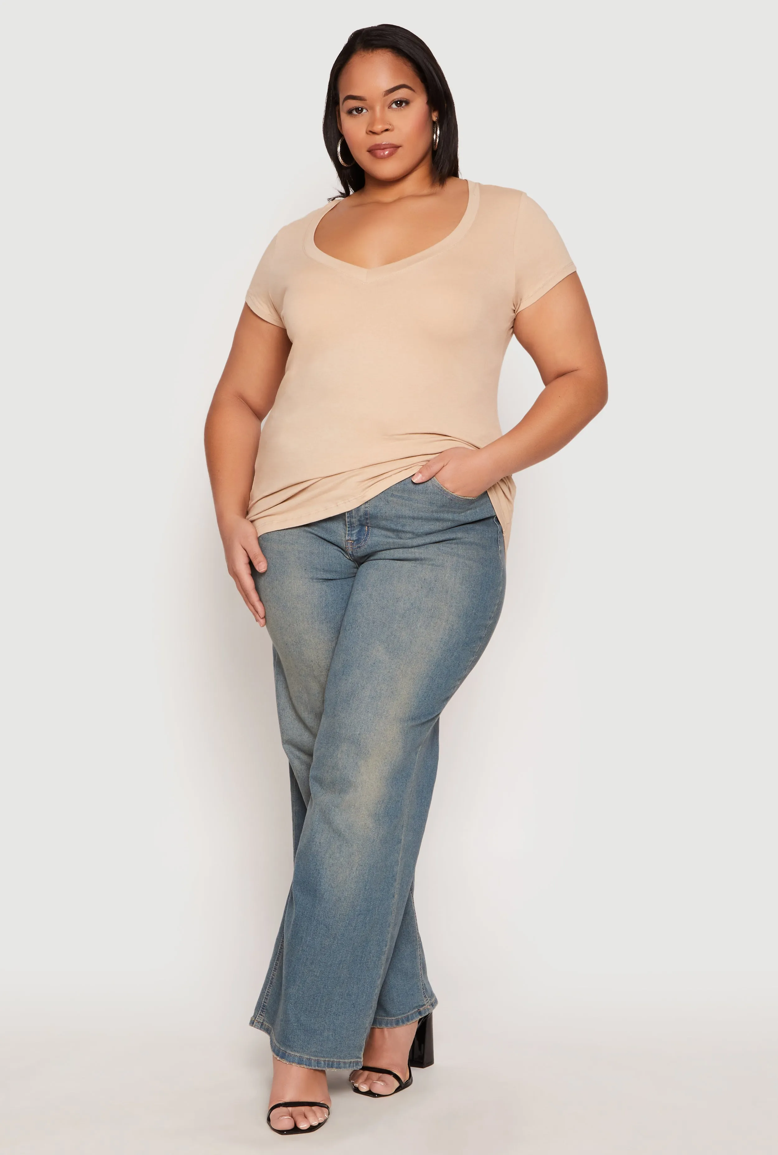 Plus Size Basic V Neck T Shirt sold by Rainbow product image thumbnail 3