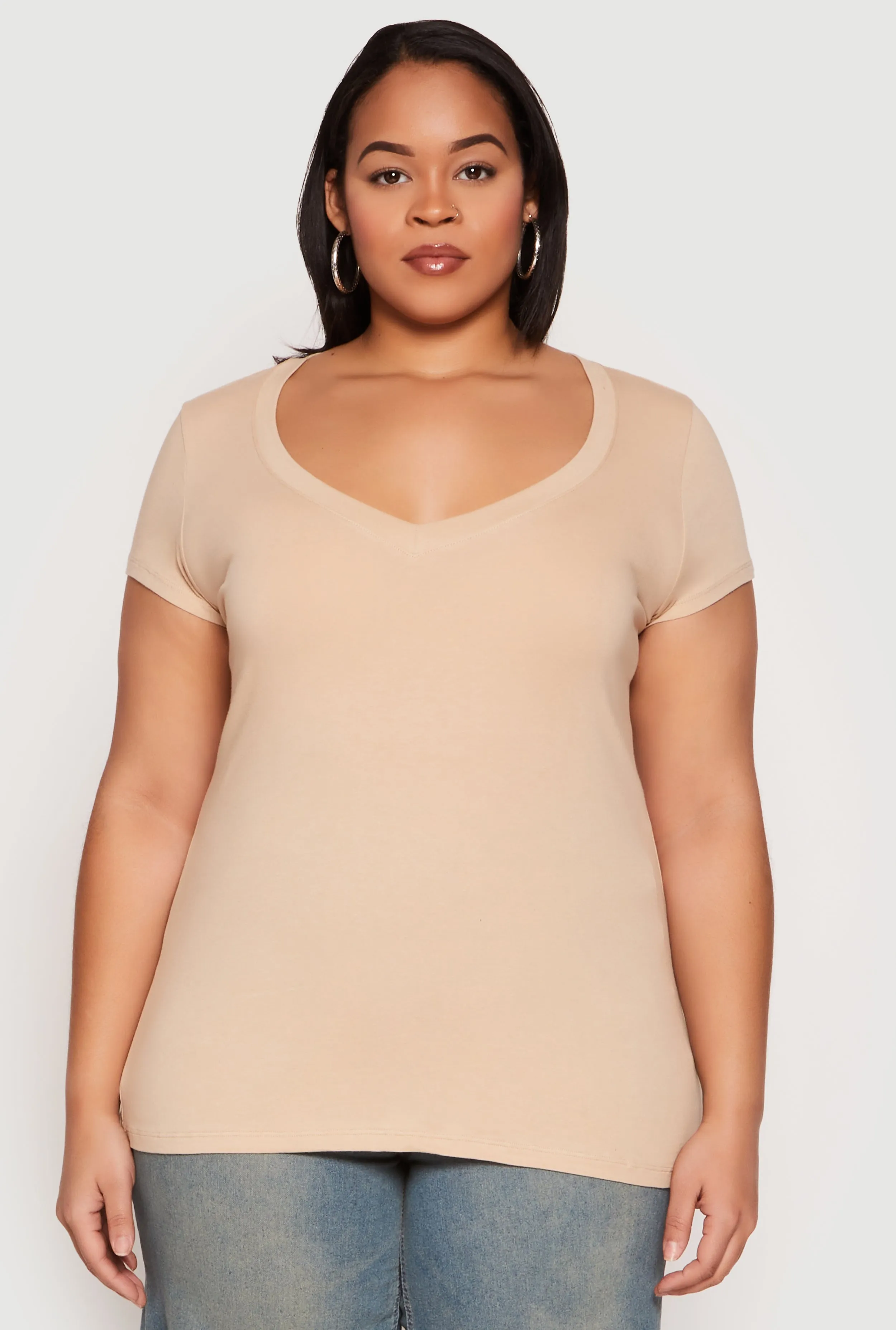 Plus Size Basic V Neck T Shirt sold by Rainbow product image thumbnail 2
