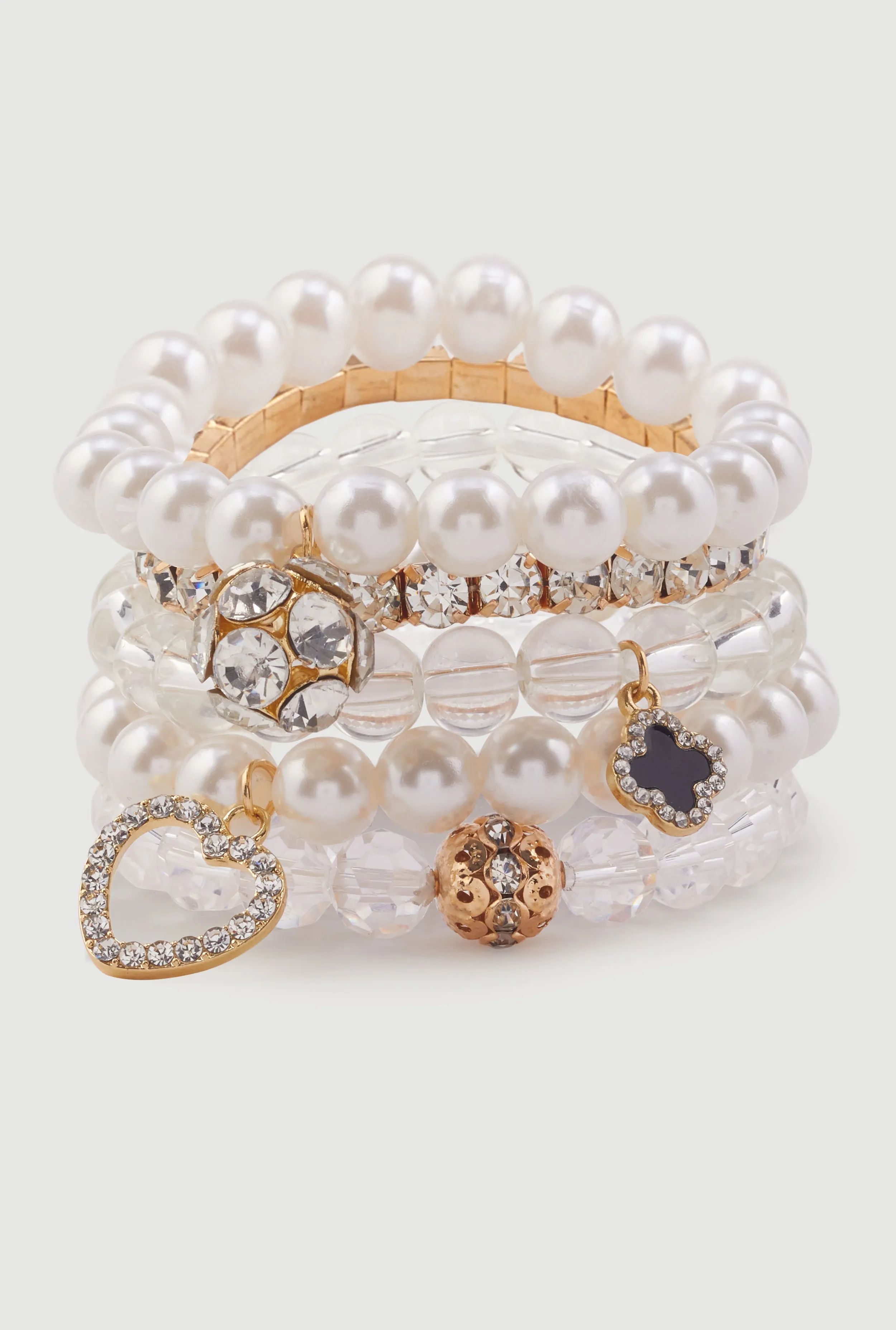 Assorted Faux Pearl Beaded Charm Stretch Bracelets Set of 5 sold by Rainbow