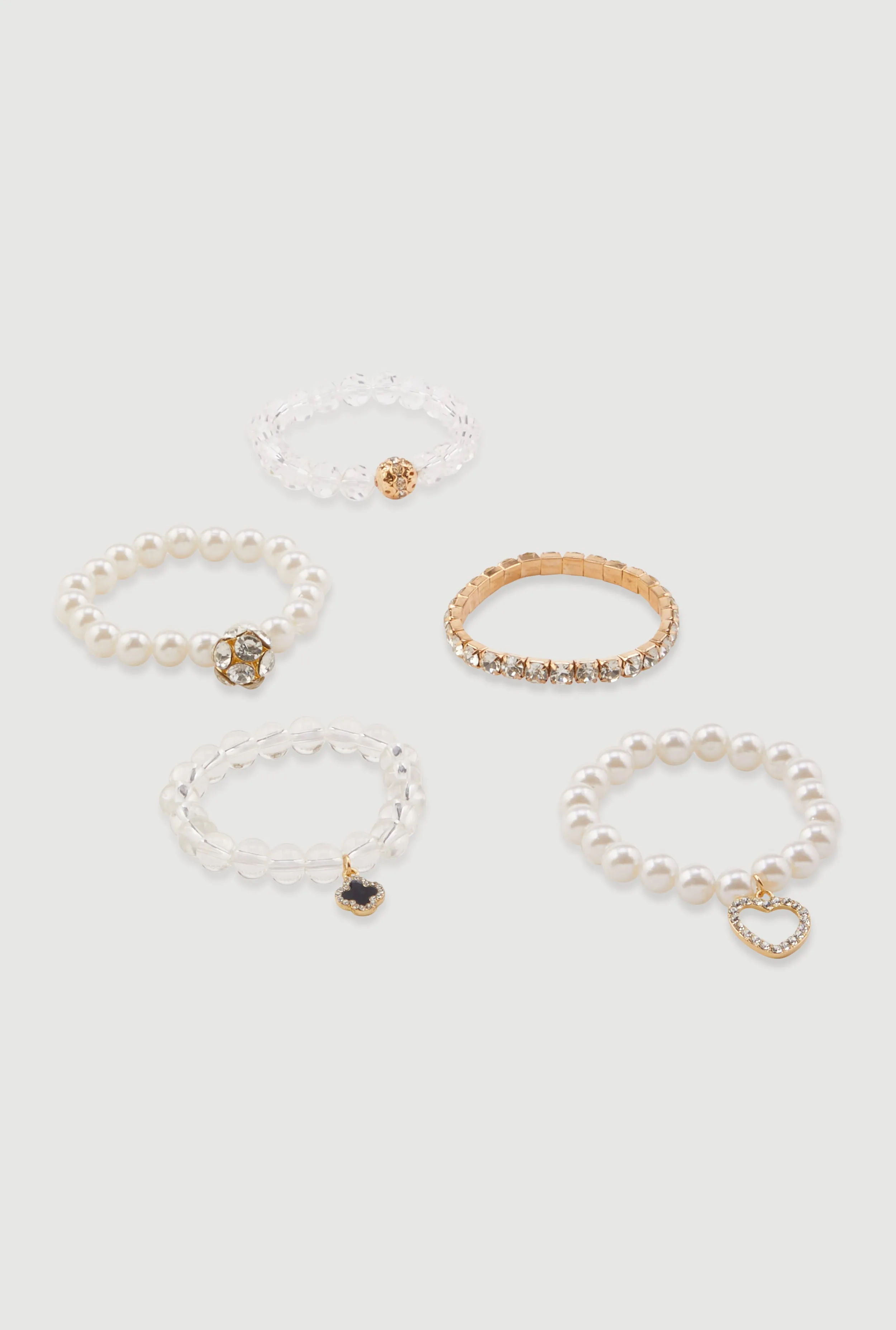 Assorted Faux Pearl Beaded Charm Stretch Bracelets Set of 5 sold by Rainbow product image thumbnail 3