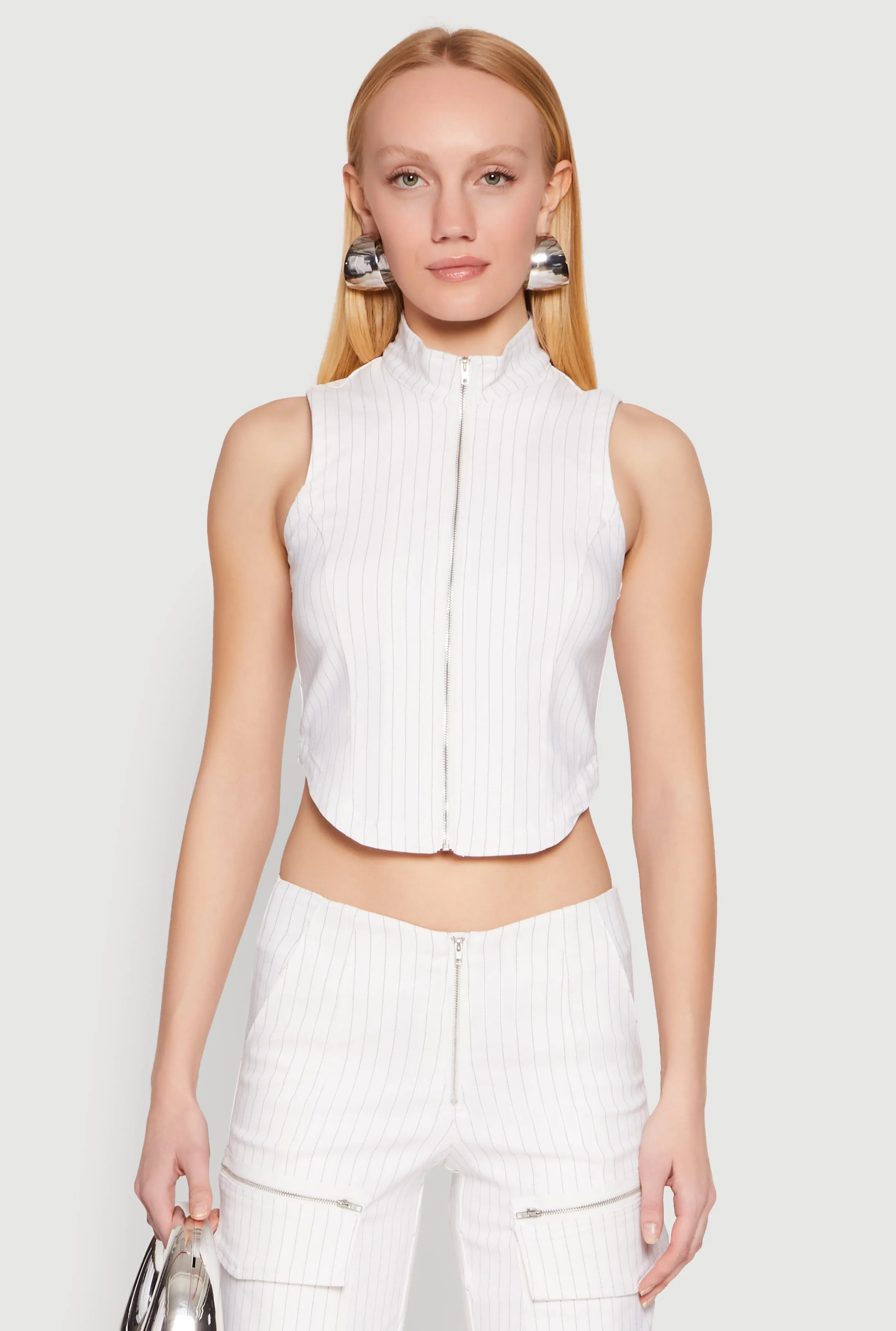 Pinstripe Zip Front Crop Top sold by Rainbow