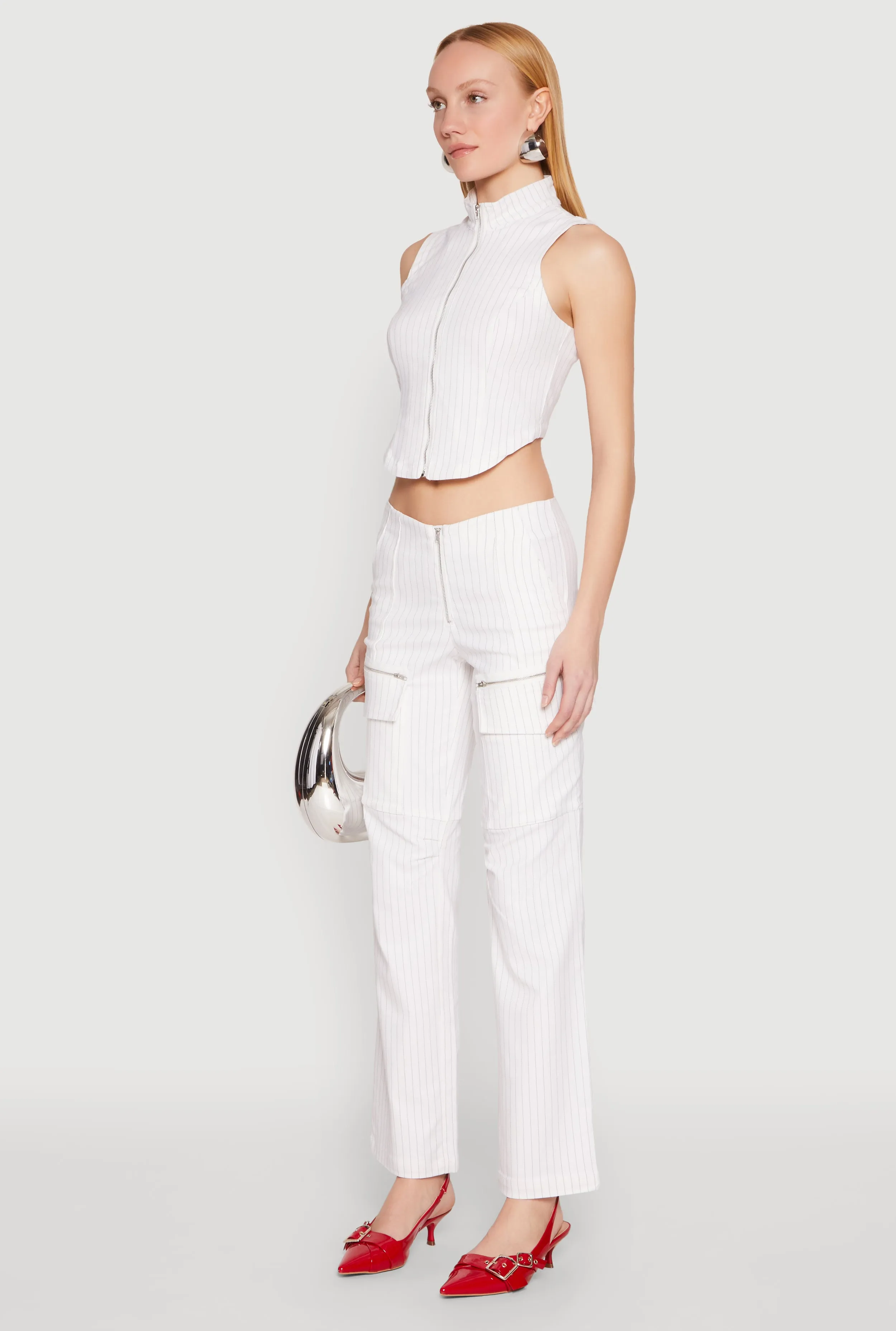 Pinstripe Zip Front Crop Top sold by Rainbow product image thumbnail 5