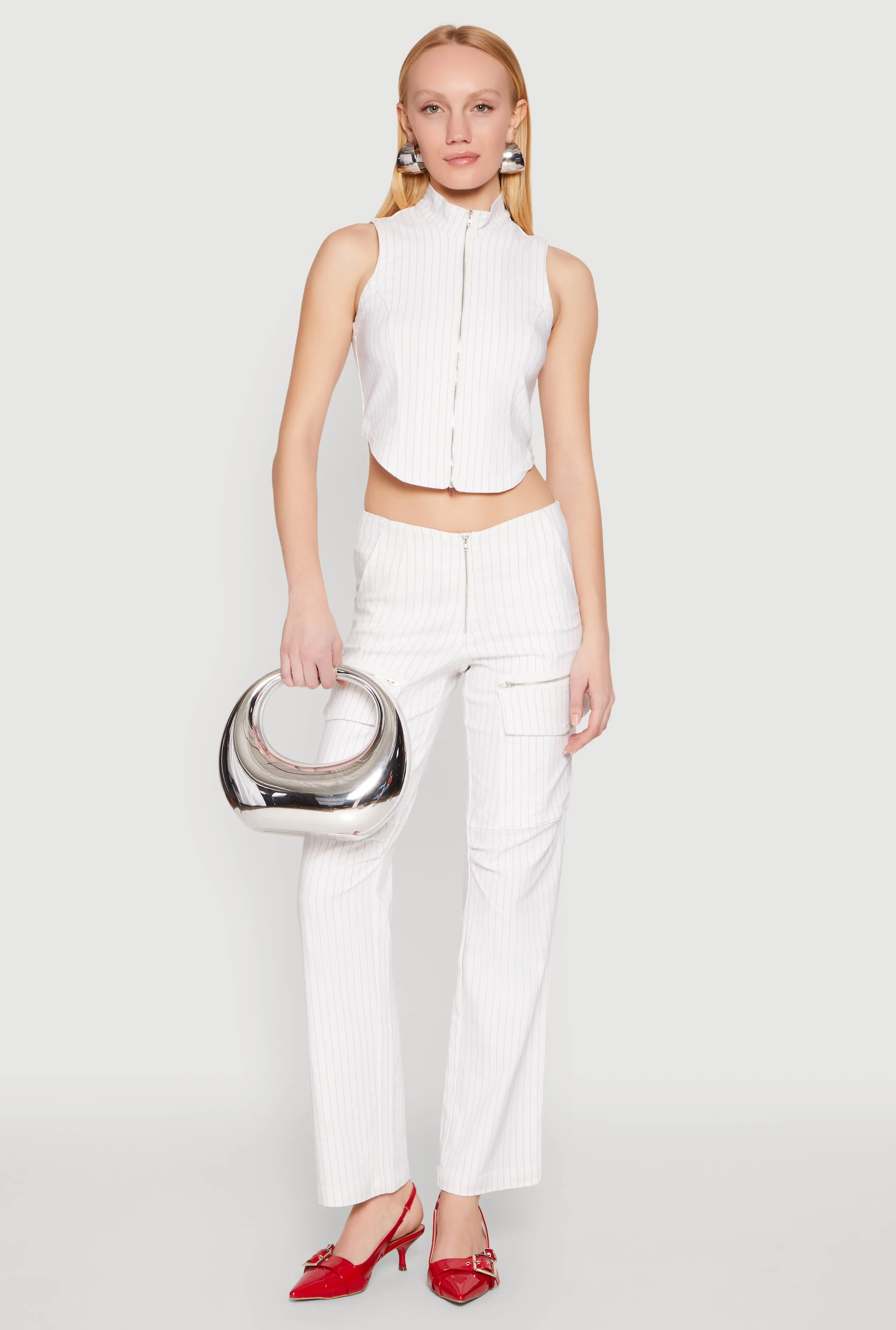 Pinstripe Zip Front Crop Top sold by Rainbow product image thumbnail 3