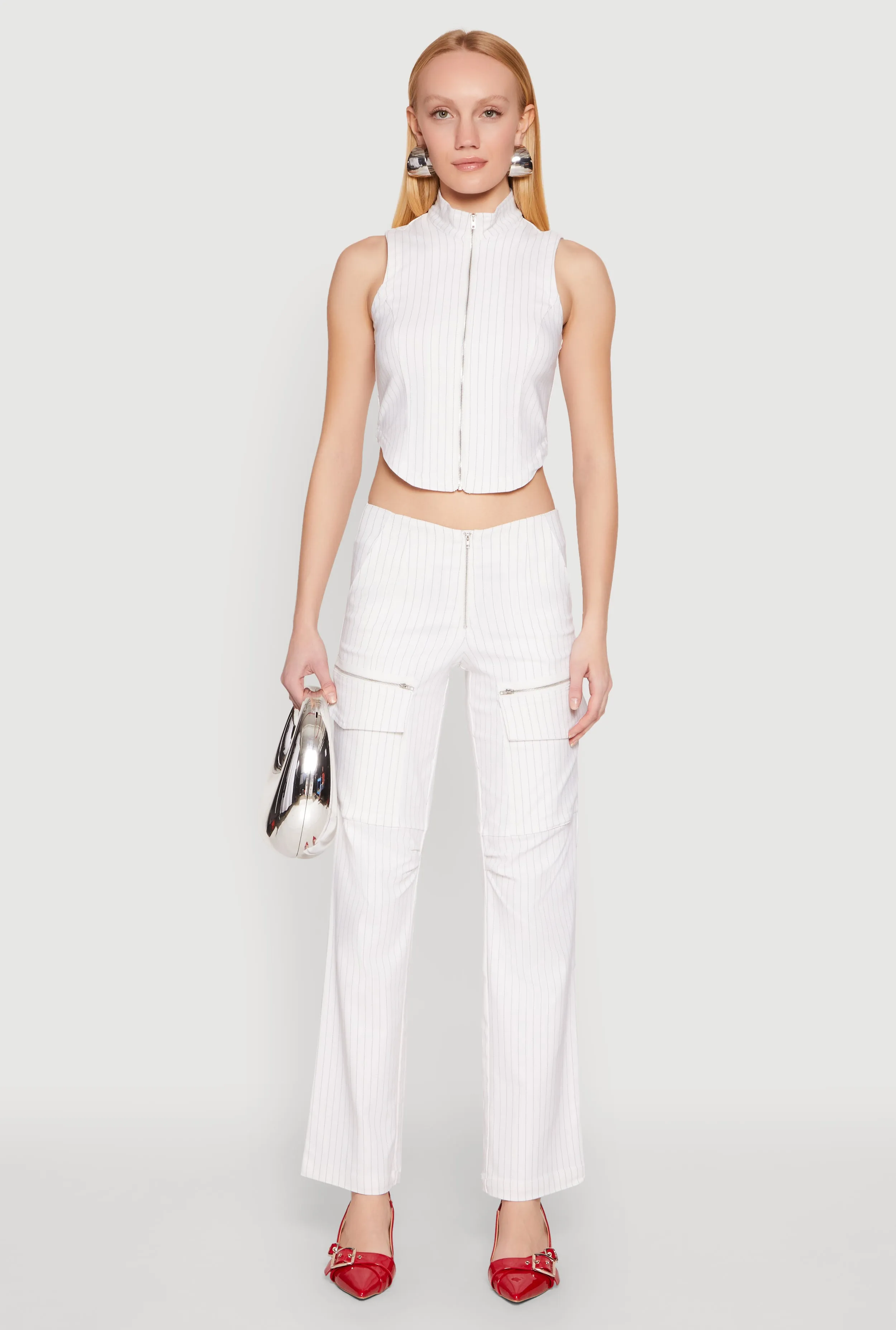 Pinstripe Zip Front Crop Top sold by Rainbow product image thumbnail 2