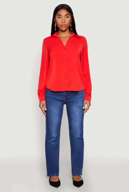 Crepe Knit Button Front Shirt sold by Rainbow